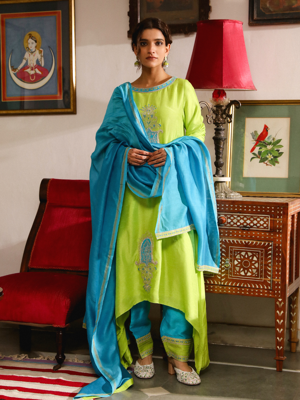Green Silk Resham Embroidered Kurta Set with Dupatta at Kamakhyaa by RoohbyRidhimaa. This item is Dupattas, Festive Wear, Green, Kurta Set with Dupattas, Relaxed Fit, Resham Embroidered, Silk, Toxin free, Viscose Silk