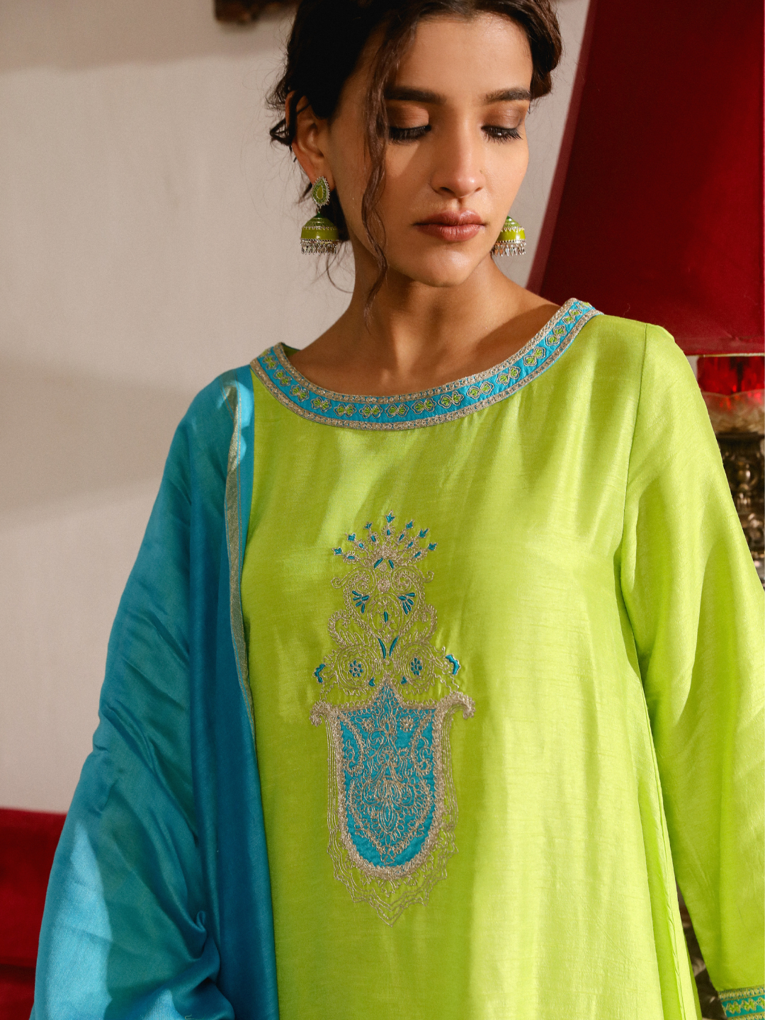 Green Silk Resham Embroidered Kurta Set with Dupatta at Kamakhyaa by RoohbyRidhimaa. This item is Dupattas, Festive Wear, Green, Kurta Set with Dupattas, Relaxed Fit, Resham Embroidered, Silk, Toxin free, Viscose Silk