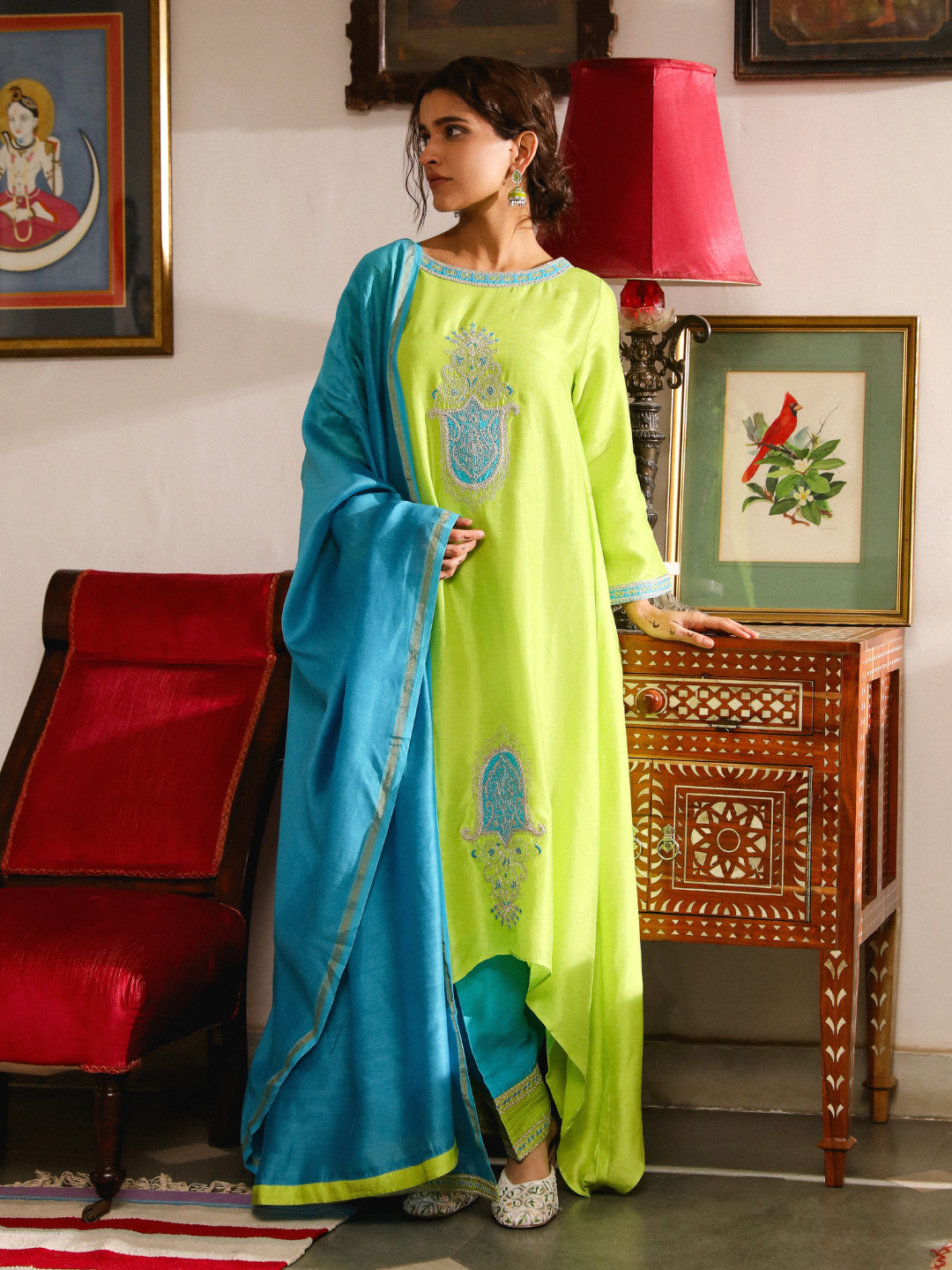 Green Silk Resham Embroidered Kurta Set with Dupatta at Kamakhyaa by RoohbyRidhimaa. This item is Dupattas, Festive Wear, Green, Kurta Set with Dupattas, Relaxed Fit, Resham Embroidered, Silk, Toxin free, Viscose Silk