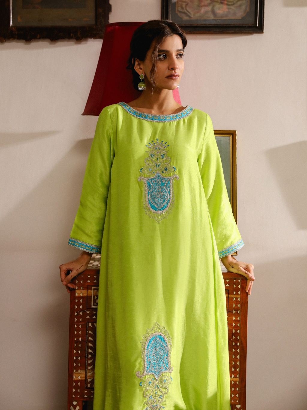 Green Silk Resham Embroidered Kurta Set with Dupatta at Kamakhyaa by RoohbyRidhimaa. This item is Dupattas, Festive Wear, Green, Kurta Set with Dupattas, Relaxed Fit, Resham Embroidered, Silk, Toxin free, Viscose Silk