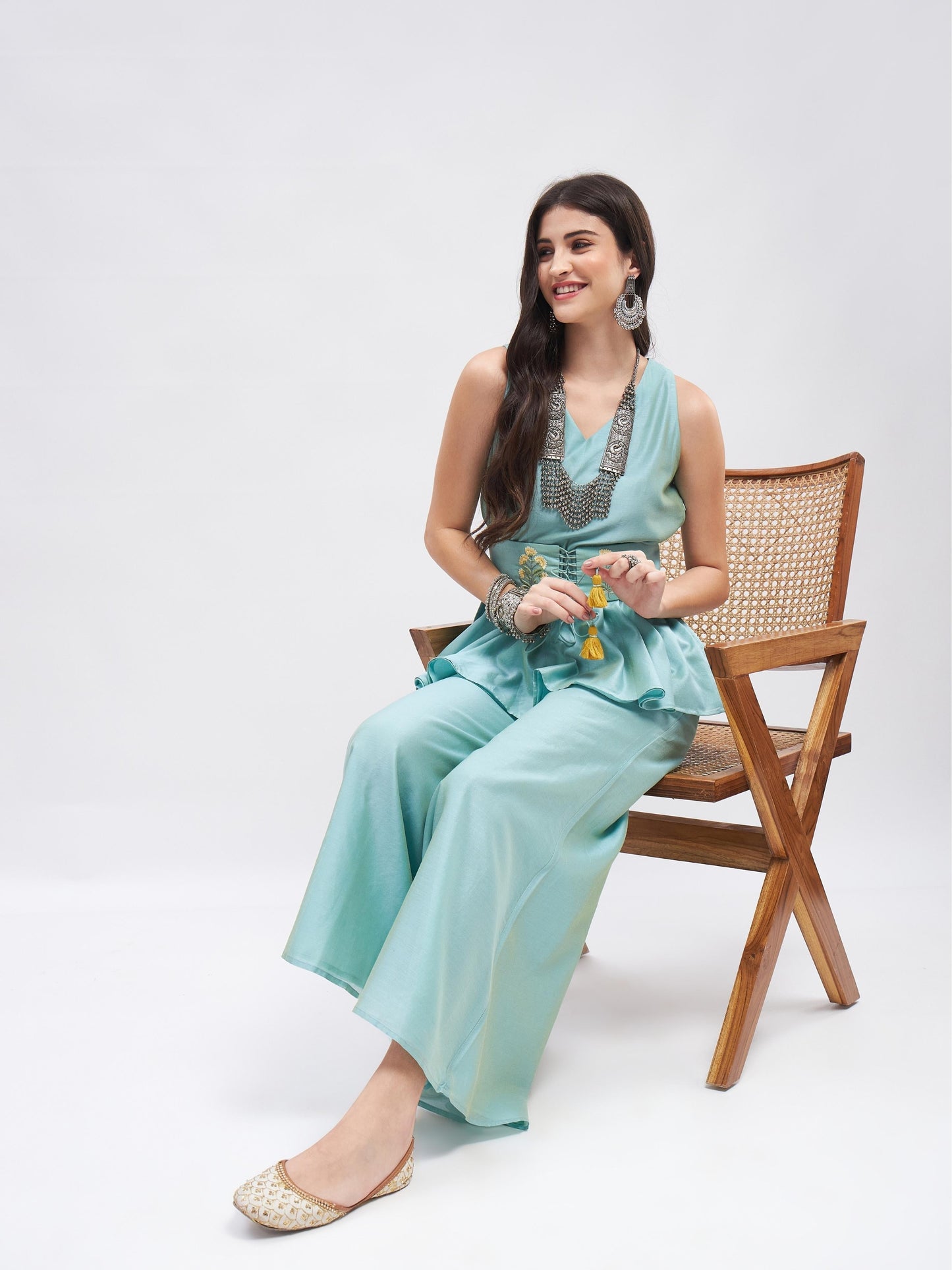 Green Sleeveless Cotton Office Wear Co-ord Set at Kamakhyaa by RoohbyRidhimaa. This item is Co-ord Sets, Cotton, Embroidered, Green, Office Wear, Office Wear Co-ords, Pure Silk Chanderi, Regular Fit, Resham, Resham Embroidered, Toxin free