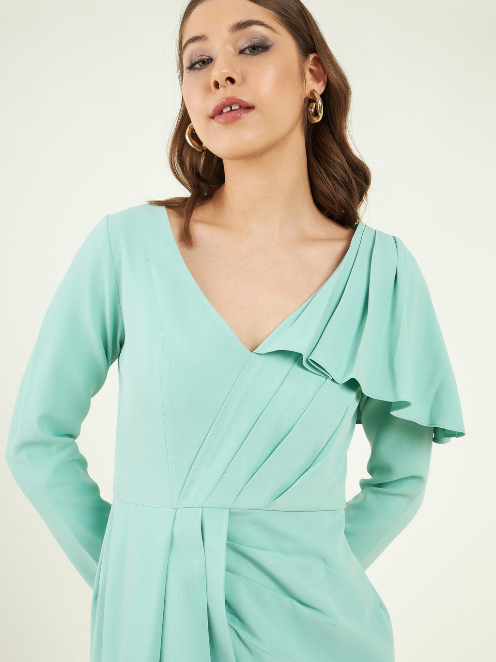 Green Slit Fine Crepe Dress at Kamakhyaa by Bohobi. This item is Evening Wear, Fine American Crepe, Green, Maxi Dresses, Regular Fit, Solids, Toxin free