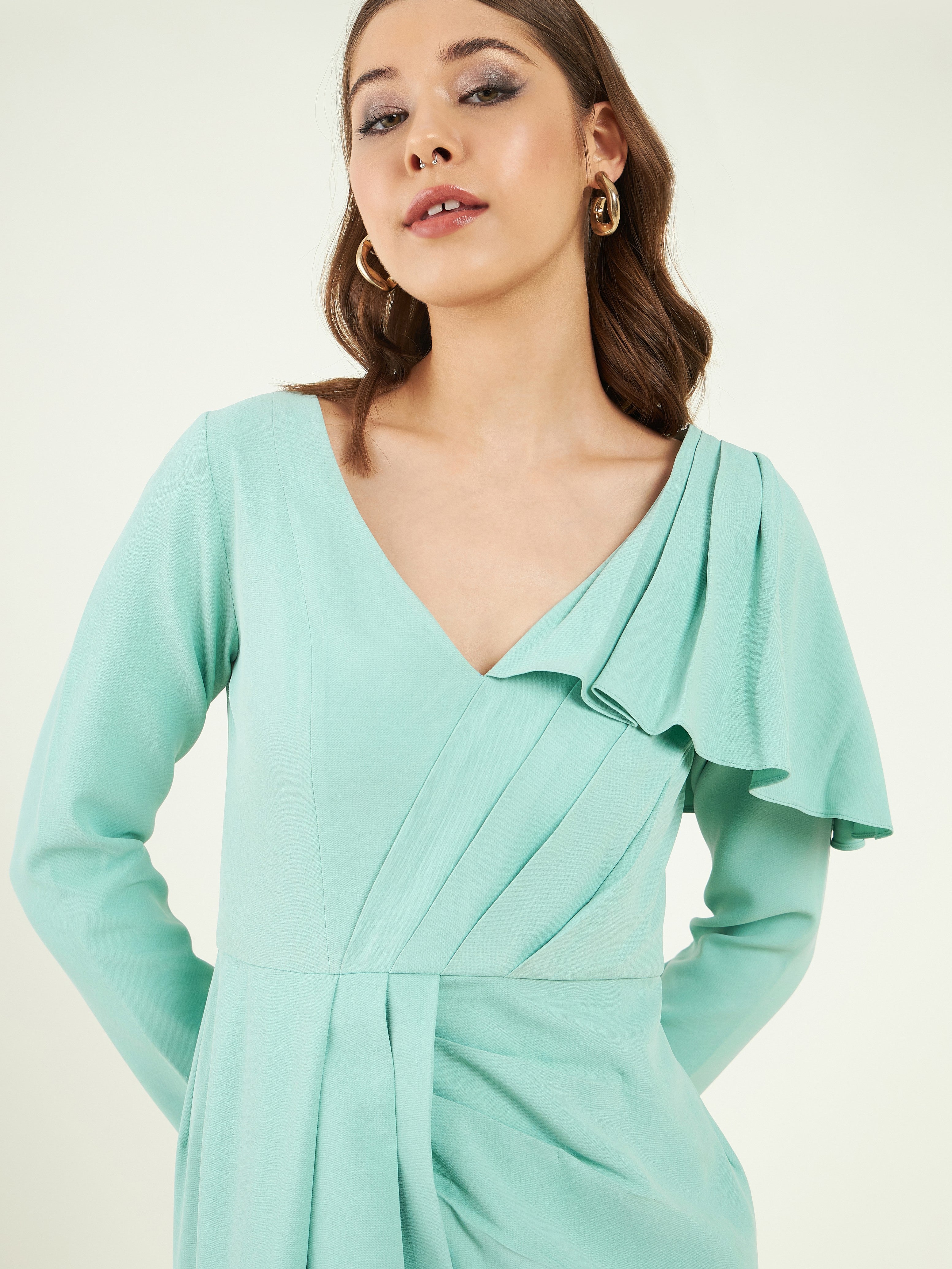 Green Slit Fine Crepe Dress at Kamakhyaa by Bohobi. This item is Evening Wear, Fine American Crepe, Green, Maxi Dresses, Regular Fit, Solids, Toxin free