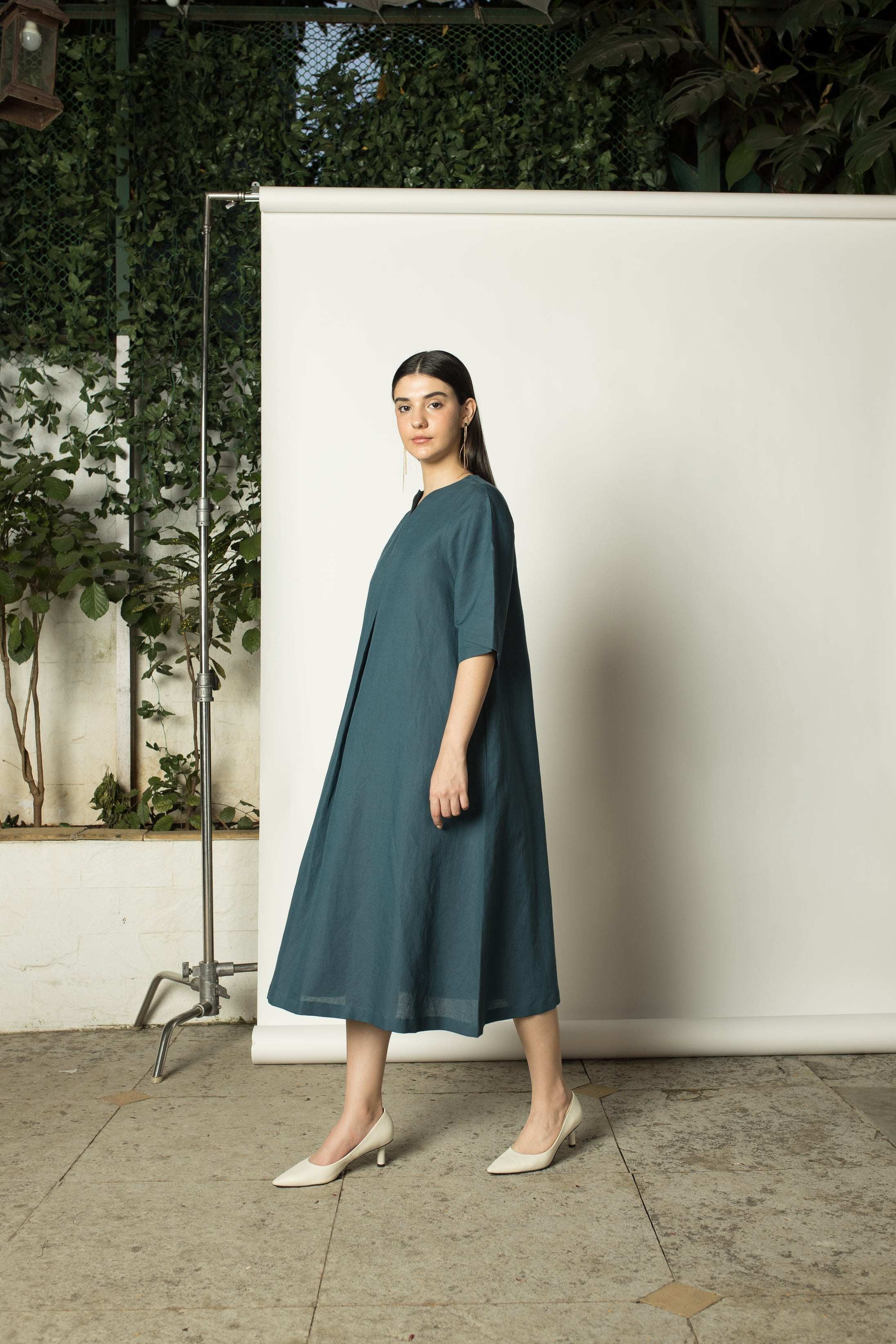 Green Solid A Line Maxi Dress at kamakhyaa.com by Anushé Pirani. This item is Birthday Collection, Brunch Wear, Cotton Hemp, Green, Maxi Dresses, Nostalgic Whispers by Anushe Pirani, Relaxed Fit, Review September 2025, Womenswear