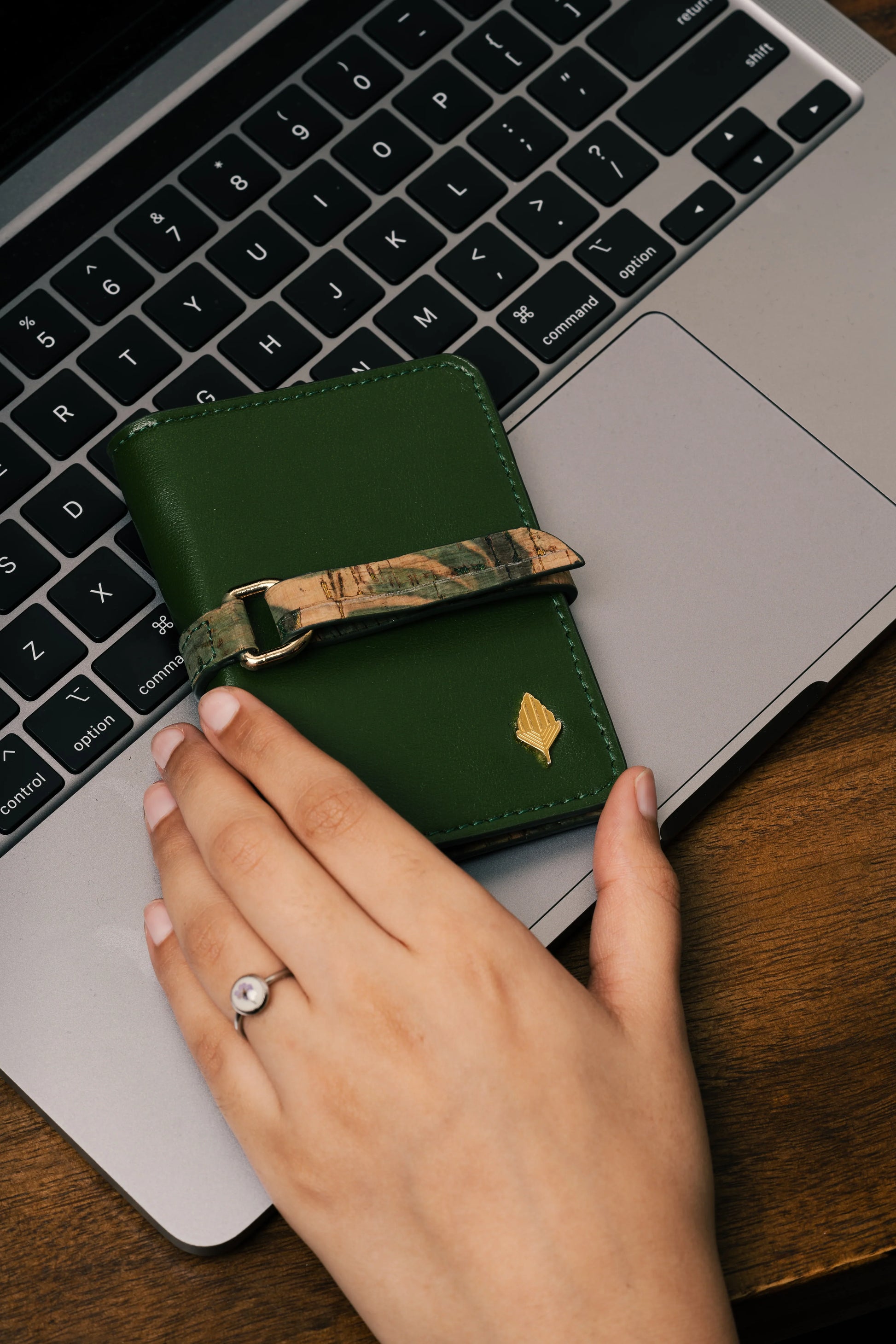 Green Solid Cardholder at Kamakhyaa by Green Hermitage. This item is Cactus Leather, Cardholders, Free Size, Green, Hemp, Lyocell, Office Wear, Recycled, Solids