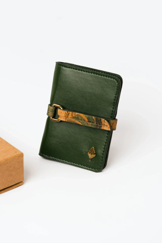 Green Solid Cardholder at Kamakhyaa by Green Hermitage. This item is Cactus Leather, Cardholders, Free Size, Green, Hemp, Lyocell, Office Wear, Recycled, Solids