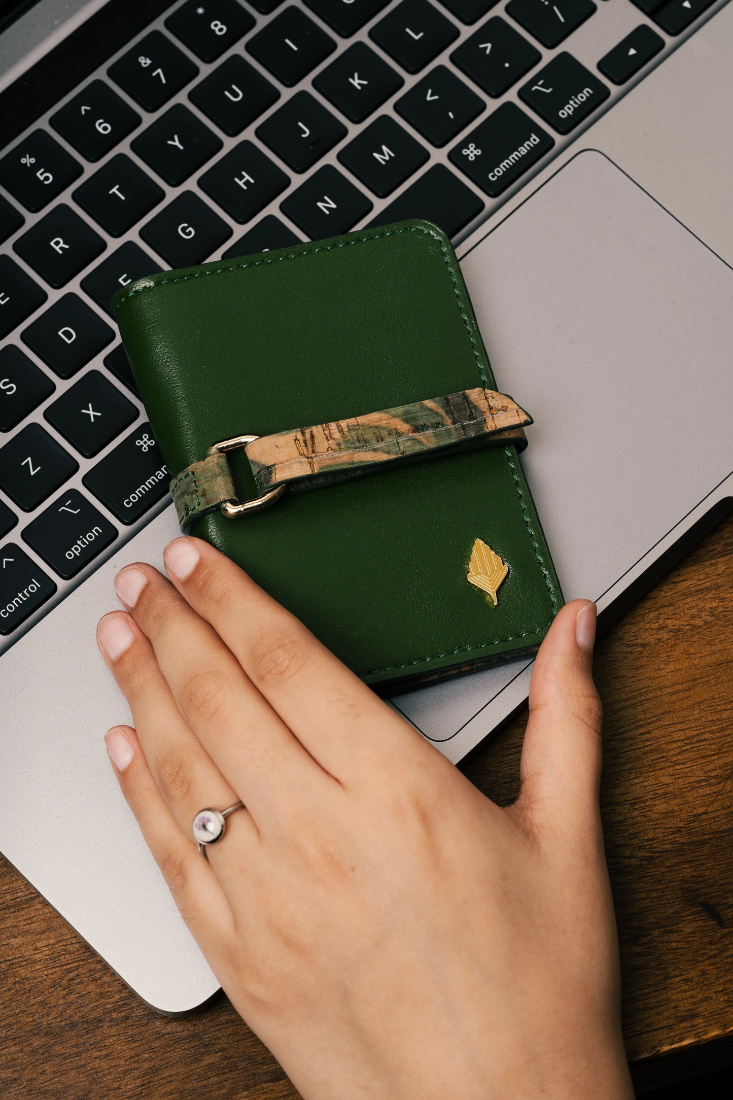 Green Solid Cardholder at Kamakhyaa by Green Hermitage. This item is Cactus Leather, Cardholders, Free Size, Green, Hemp, Lyocell, Office Wear, Recycled, Solids