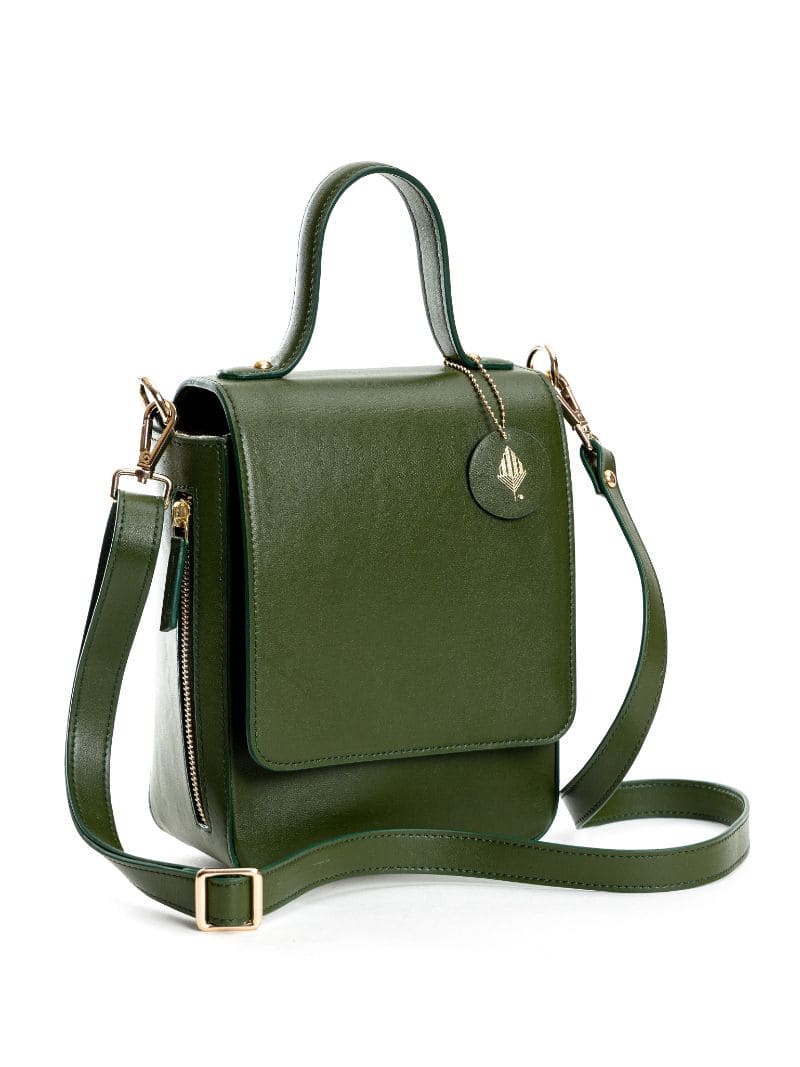 Green Solid Crossbody Bag at Kamakhyaa by Green Hermitage. This item is Cactus Leather, Crossbody Bags, Evening Wear, Free Size, Green, Hemp, Lyocell, Recycled, Solids