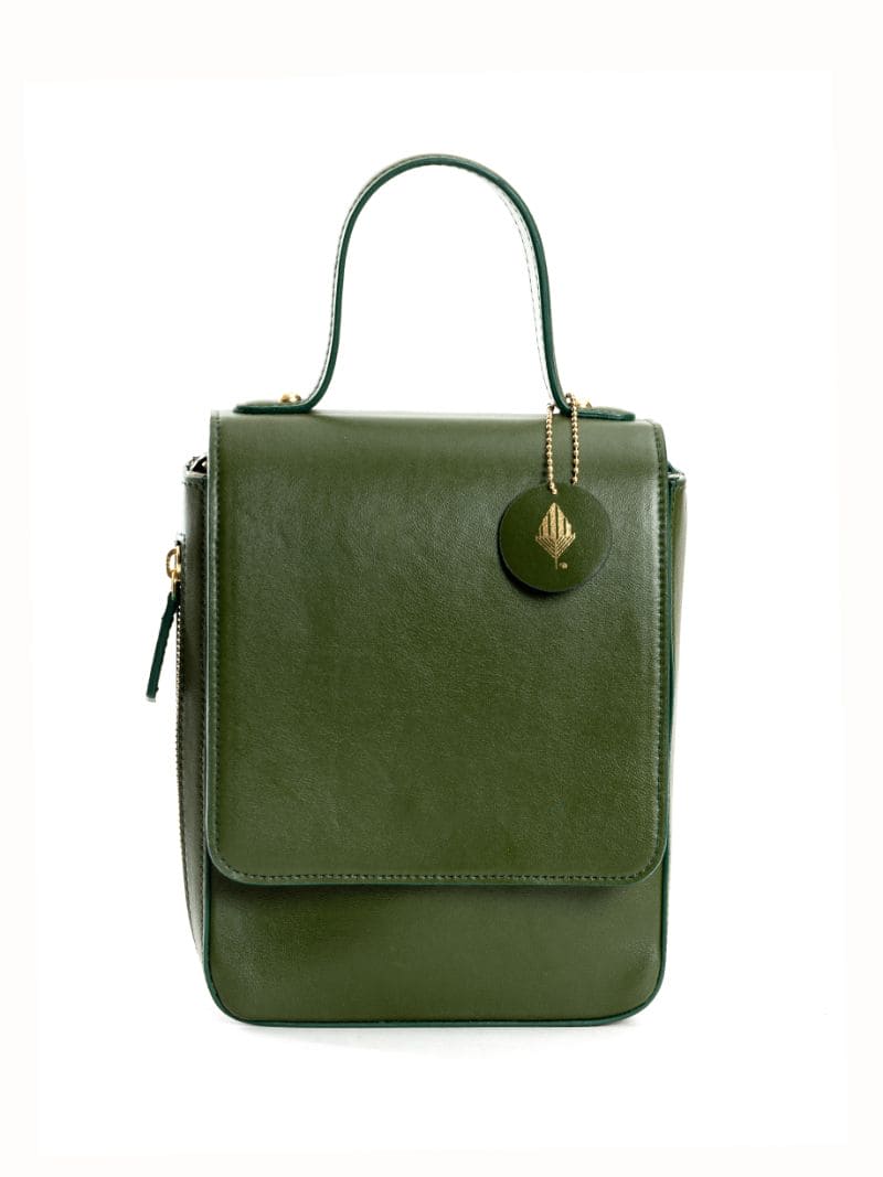 Green Solid Crossbody Bag at Kamakhyaa by Green Hermitage. This item is Cactus Leather, Crossbody Bags, Evening Wear, Free Size, Green, Hemp, Lyocell, Recycled, Solids