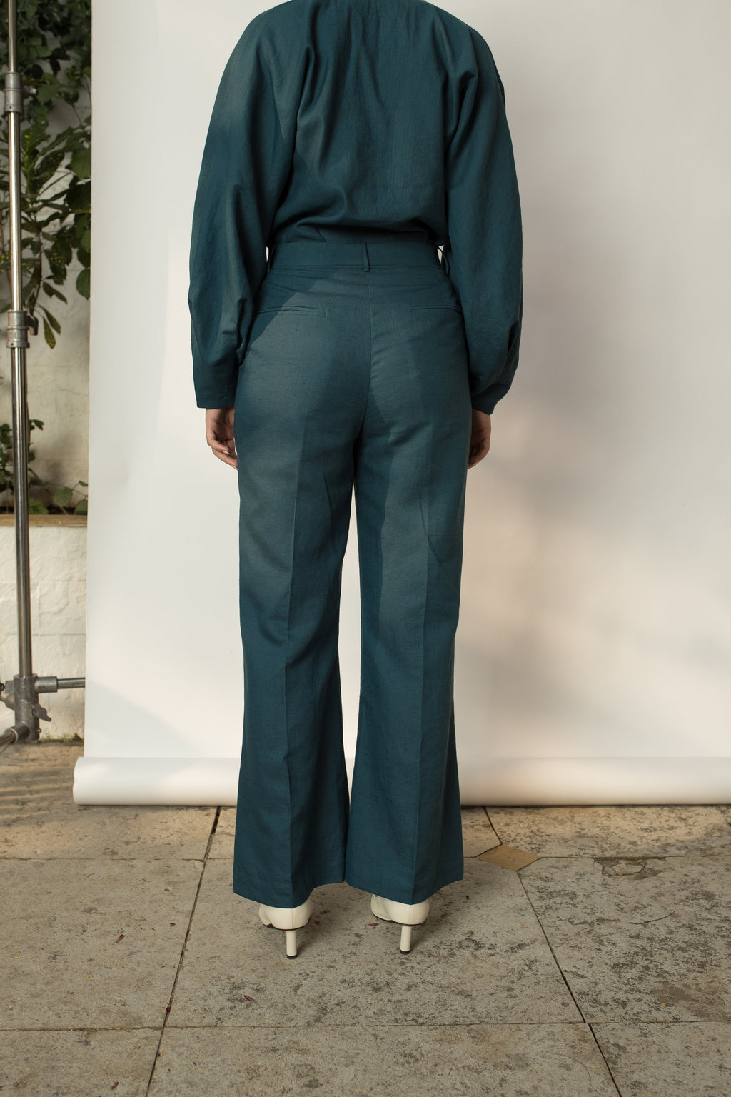 Green Tailored Pants at kamakhyaa.com by Anushé Pirani. This item is Birthday Collection, Cotton Hemp, Green, Nostalgic Whispers by Anushe Pirani, Pants, Regular Fit, Review September 2025, Womenswear
