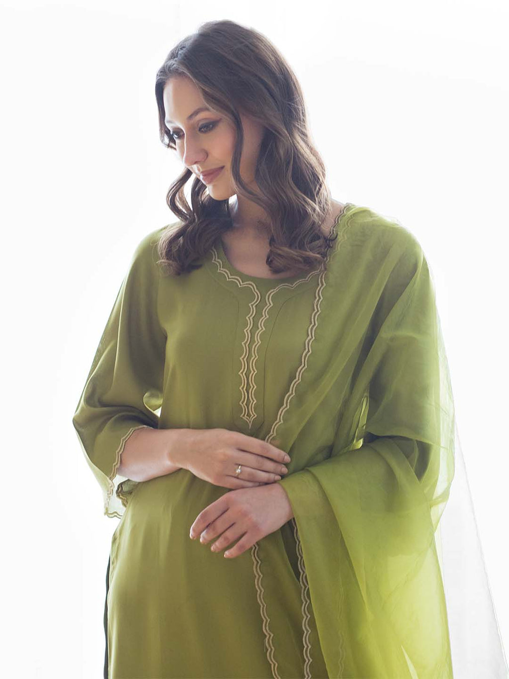 Green Zari Embroidered Kurta Set with Dupatta at Kamakhyaa by RoohbyRidhimaa. This item is Cotton, Dupattas, Embroidered, Green, Kurta Set with Dupattas, Kurta Sets, Office Wear, Organza, Regular Fit, Toxin free, Zari Embroidered