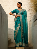 Green Zari Embroidered Organza Saree Set at Kamakhyaa by RoohbyRidhimaa. This item is Embroidered, Festive Wear, Free Size, Green, Saree Sets, Toxin free, Zari Embroidered
