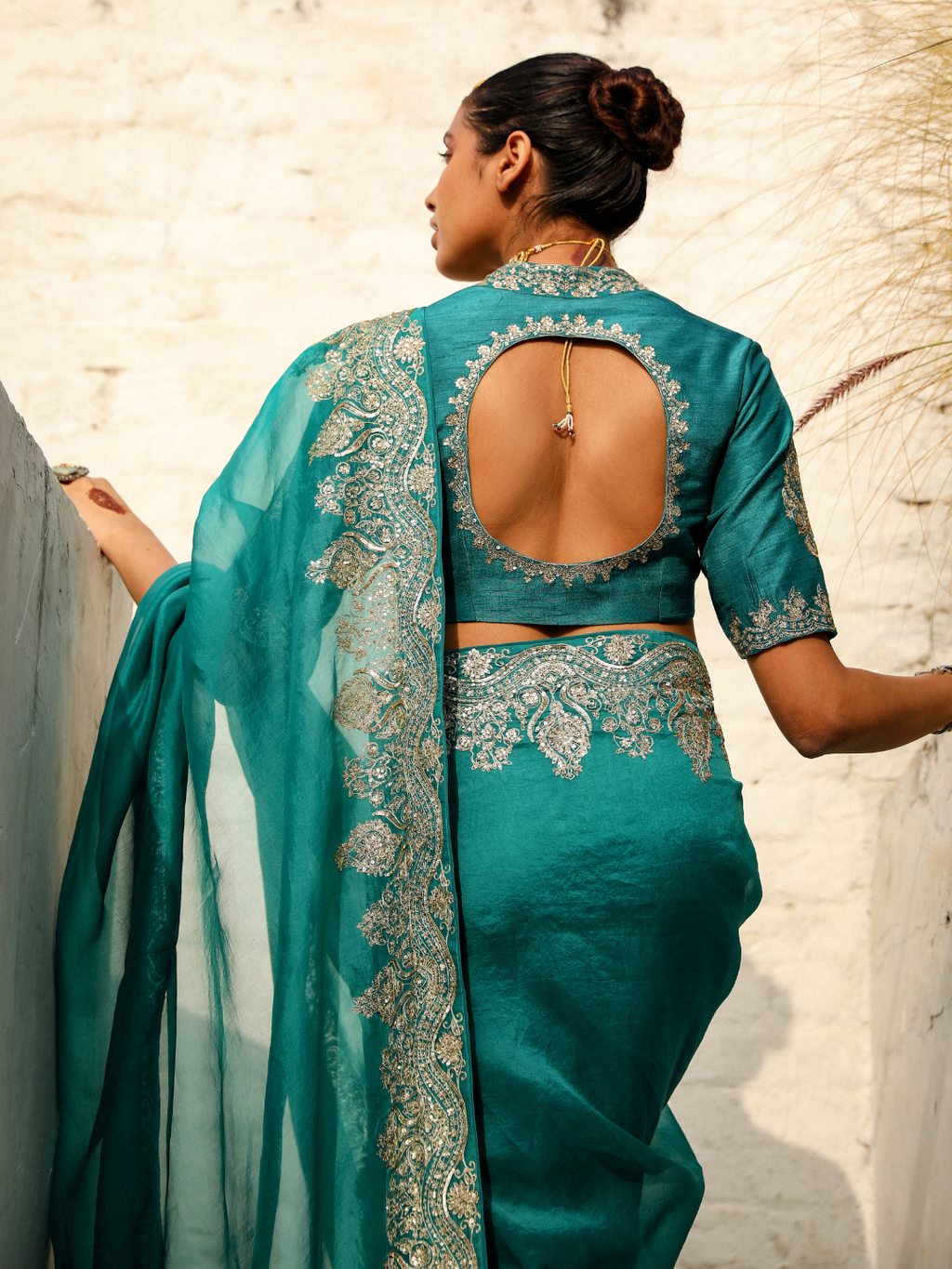 Green Zari Embroidered Organza Saree Set at Kamakhyaa by RoohbyRidhimaa. This item is Embroidered, Festive Wear, Free Size, Green, Saree Sets, Toxin free, Zari Embroidered