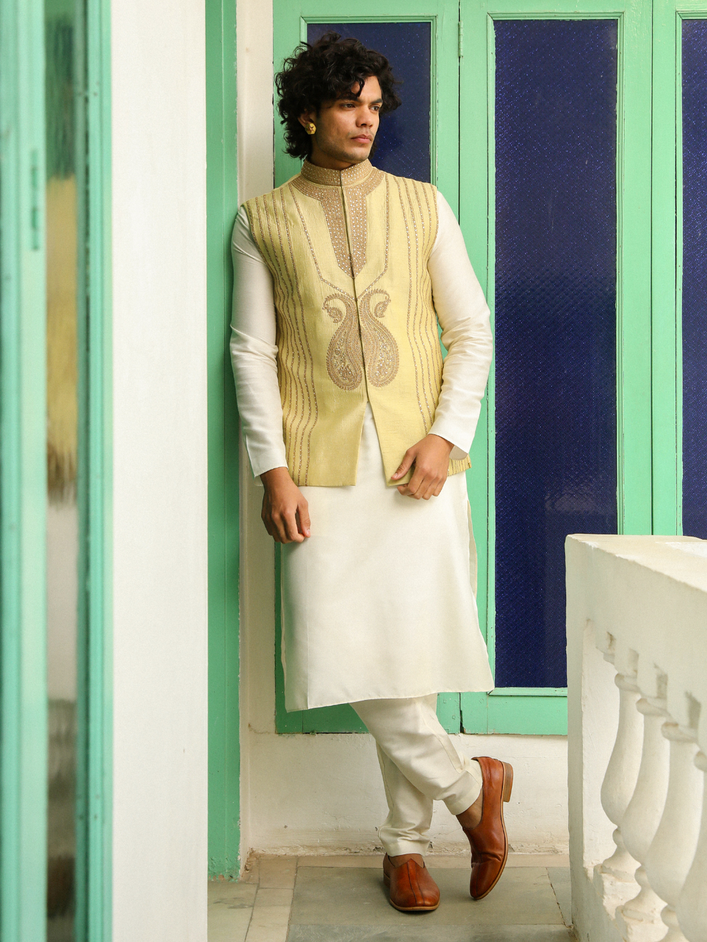 Green Zari Embroidered Silk Jacket at Kamakhyaa by RoohbyRidhimaa. This item is Aangan By RoohbyRidhimaa, Diwali Wear, Eid Special, Eid Wear, Festive Wear, Green, Indian Wear, Jackets, Men Jackets, Men Overlays, Menswear, Menswear By RoohbyRidhimaa, missing, Regular Fit, Sangeet Function, Traditional Wear, Viscose, Viscose Raw Silk, Wedding Wear, Winter Products, Zari Embroidery