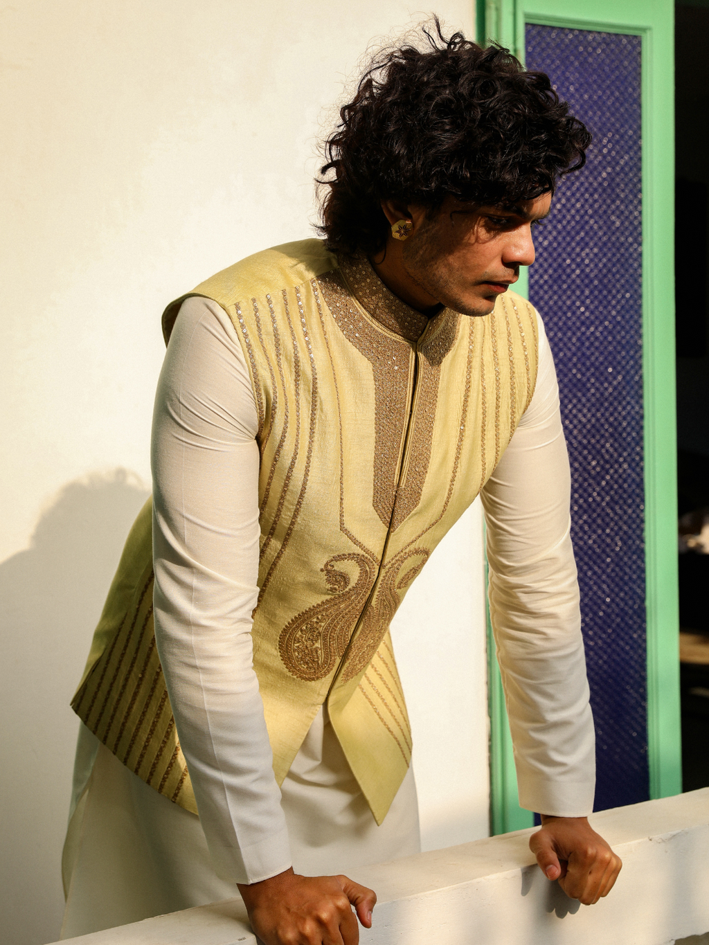 Green Zari Embroidered Silk Jacket at Kamakhyaa by RoohbyRidhimaa. This item is Aangan By RoohbyRidhimaa, Diwali Wear, Eid Special, Eid Wear, Festive Wear, Green, Indian Wear, Jackets, Men Jackets, Men Overlays, Menswear, Menswear By RoohbyRidhimaa, missing, Regular Fit, Sangeet Function, Traditional Wear, Viscose, Viscose Raw Silk, Wedding Wear, Winter Products, Zari Embroidery