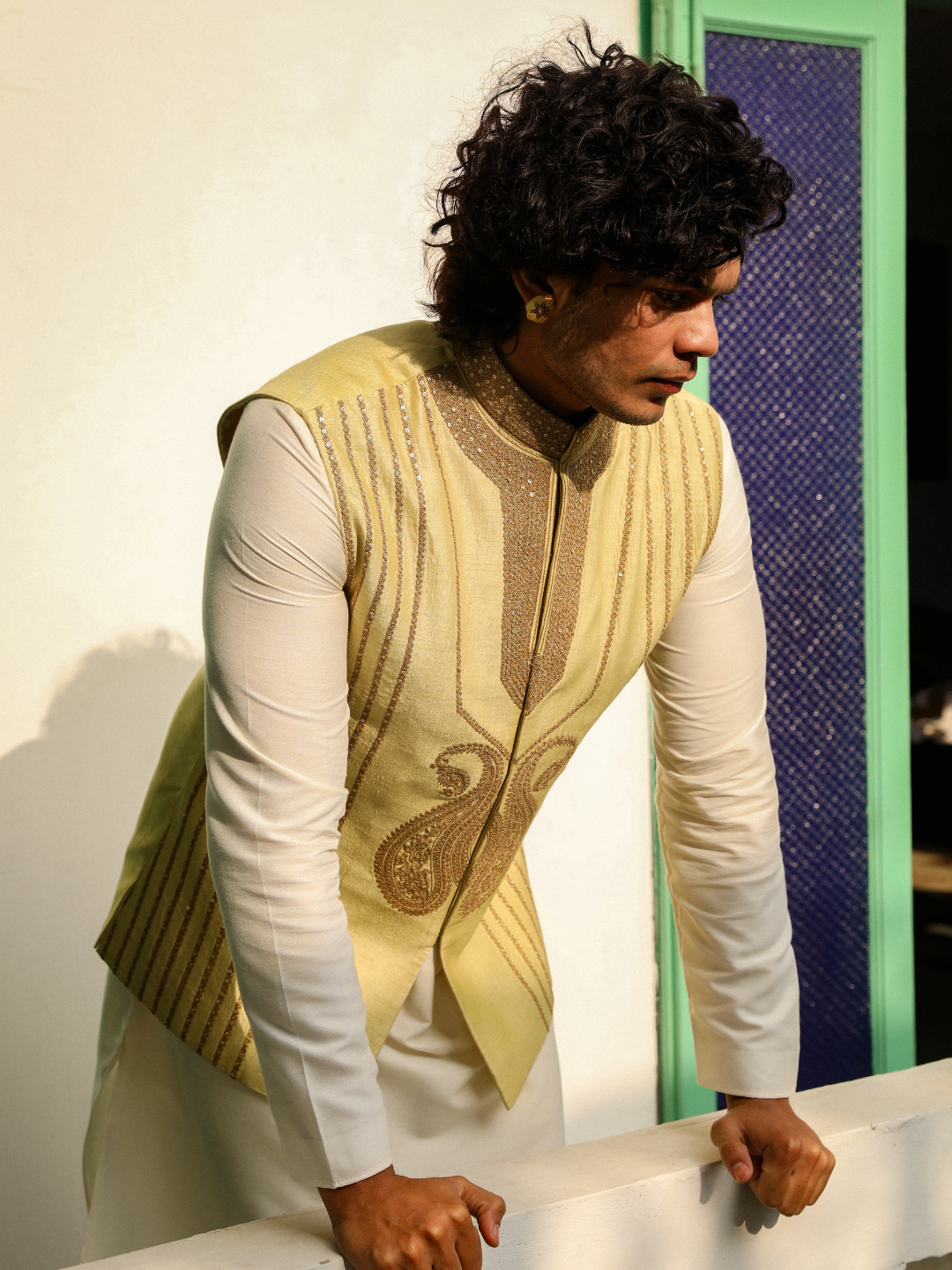 Green Zari Embroidered Silk Jacket at Kamakhyaa by RoohbyRidhimaa. This item is Aangan By RoohbyRidhimaa, Diwali Wear, Eid Special, Eid Wear, Festive Wear, Green, Indian Wear, Jackets, Men Jackets, Men Overlays, Menswear, Menswear By RoohbyRidhimaa, missing, Regular Fit, Sangeet Function, Traditional Wear, Viscose, Viscose Raw Silk, Wedding Wear, Winter Products, Zari Embroidery