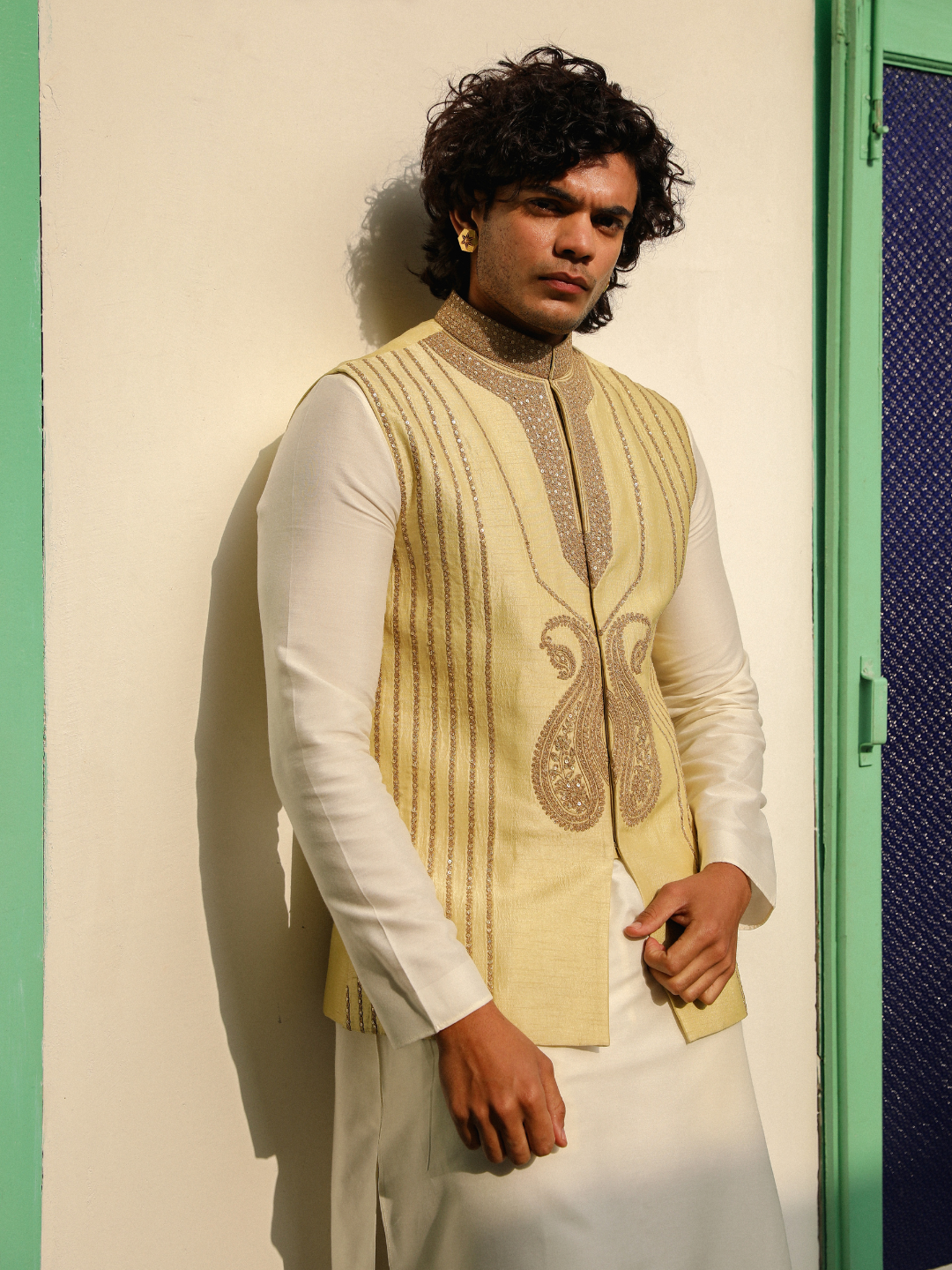 Green Zari Embroidered Silk Jacket at Kamakhyaa by RoohbyRidhimaa. This item is Aangan By RoohbyRidhimaa, Diwali Wear, Eid Special, Eid Wear, Festive Wear, Green, Indian Wear, Jackets, Men Jackets, Men Overlays, Menswear, Menswear By RoohbyRidhimaa, missing, Regular Fit, Sangeet Function, Traditional Wear, Viscose, Viscose Raw Silk, Wedding Wear, Winter Products, Zari Embroidery