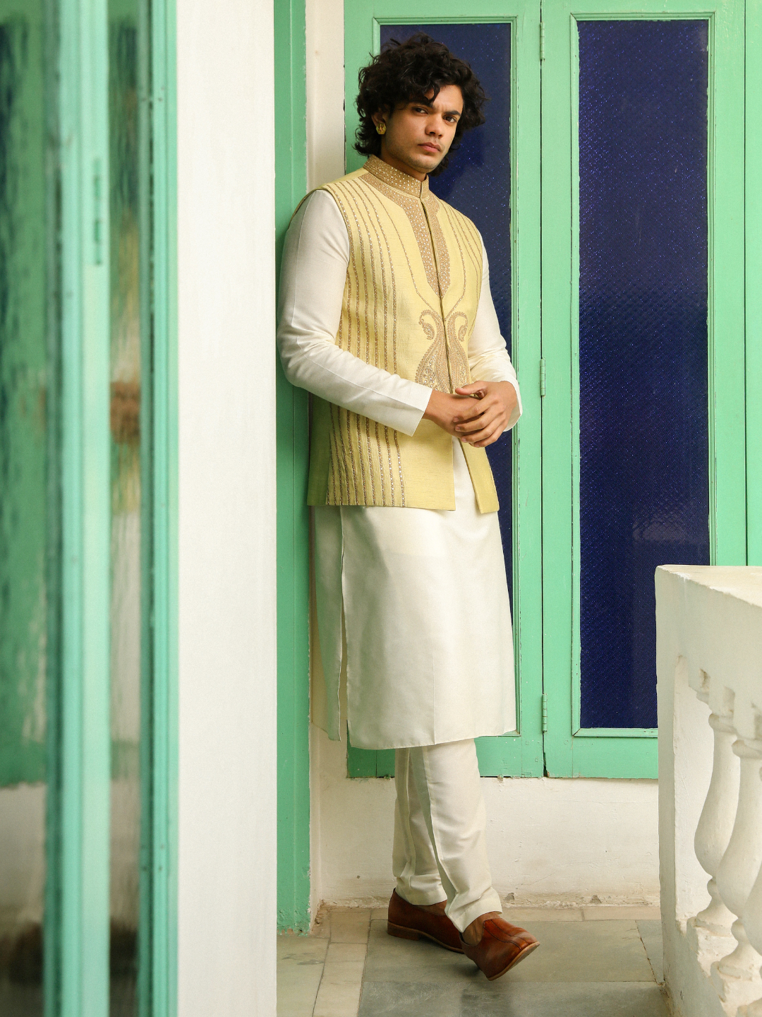 Green Zari Embroidered Silk Jacket at Kamakhyaa by RoohbyRidhimaa. This item is Aangan By RoohbyRidhimaa, Diwali Wear, Eid Special, Eid Wear, Festive Wear, Green, Indian Wear, Jackets, Men Jackets, Men Overlays, Menswear, Menswear By RoohbyRidhimaa, missing, Regular Fit, Sangeet Function, Traditional Wear, Viscose, Viscose Raw Silk, Wedding Wear, Winter Products, Zari Embroidery