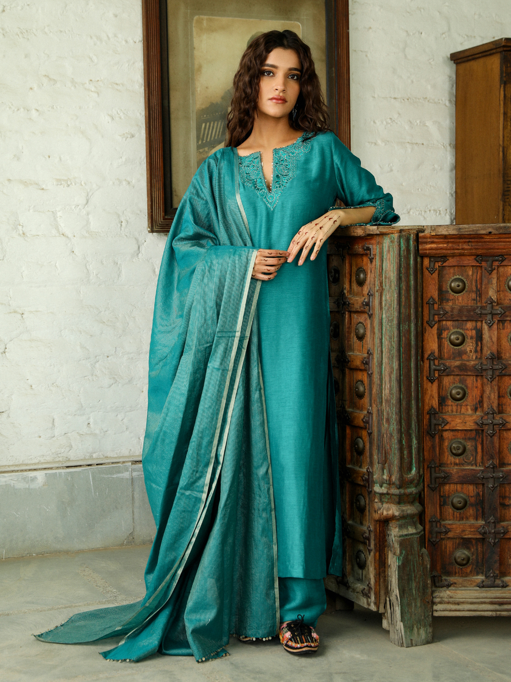 Green Zari and Resham Embroidered Kurta Set with Dupatta at Kamakhyaa by RoohbyRidhimaa. This item is Casual Wear, Chanderi, Dupattas, Embroidered, Green, Kurta Set with Dupattas, Kurta Sets, Relaxed Fit, Resham, Resham Embroidered, Sequins, Toxin free, Viscose Raw Silk, Zari Embroidered