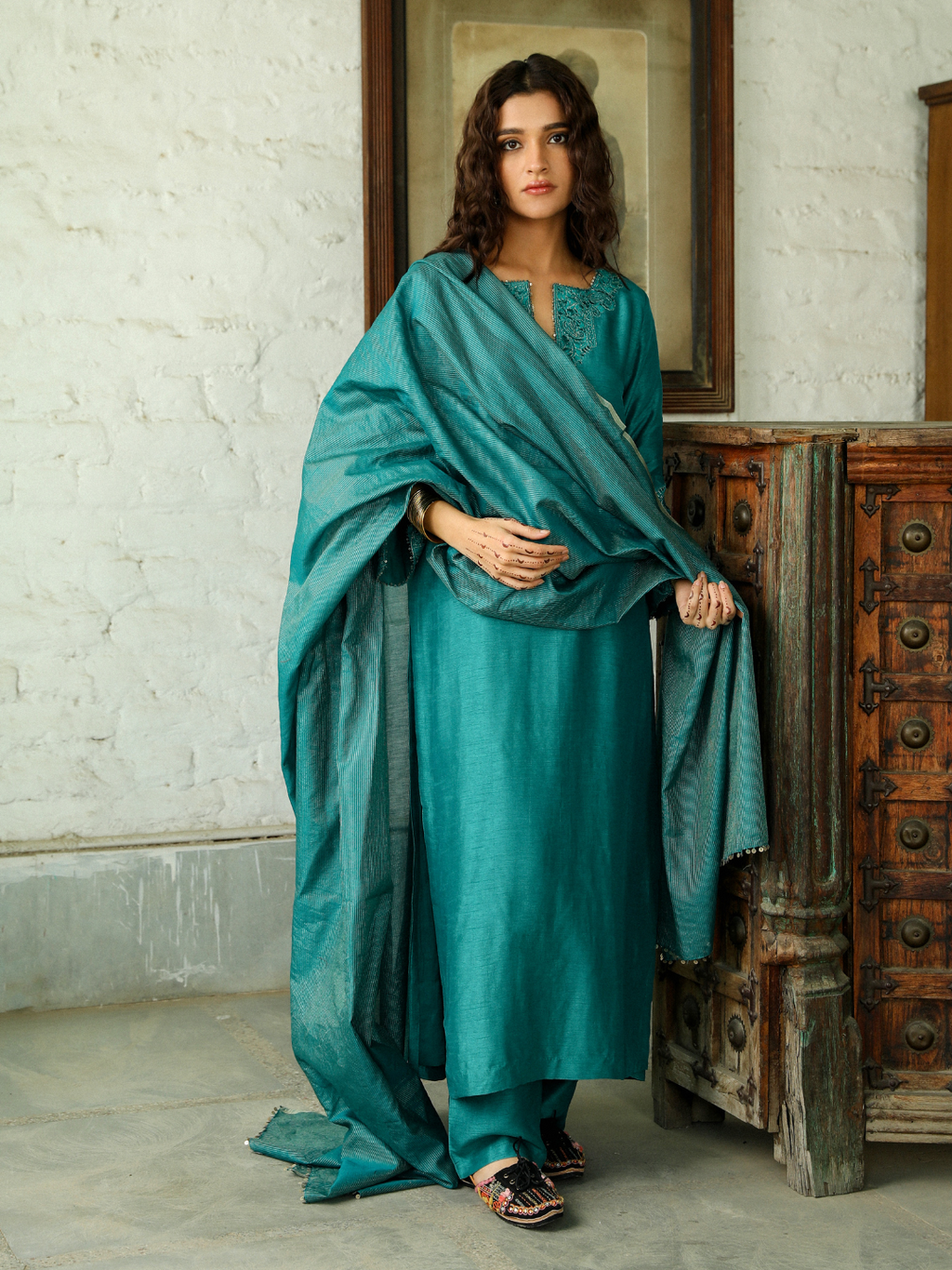 Green Zari and Resham Embroidered Kurta Set with Dupatta at Kamakhyaa by RoohbyRidhimaa. This item is Casual Wear, Chanderi, Dupattas, Embroidered, Green, Kurta Set with Dupattas, Kurta Sets, Relaxed Fit, Resham, Resham Embroidered, Sequins, Toxin free, Viscose Raw Silk, Zari Embroidered