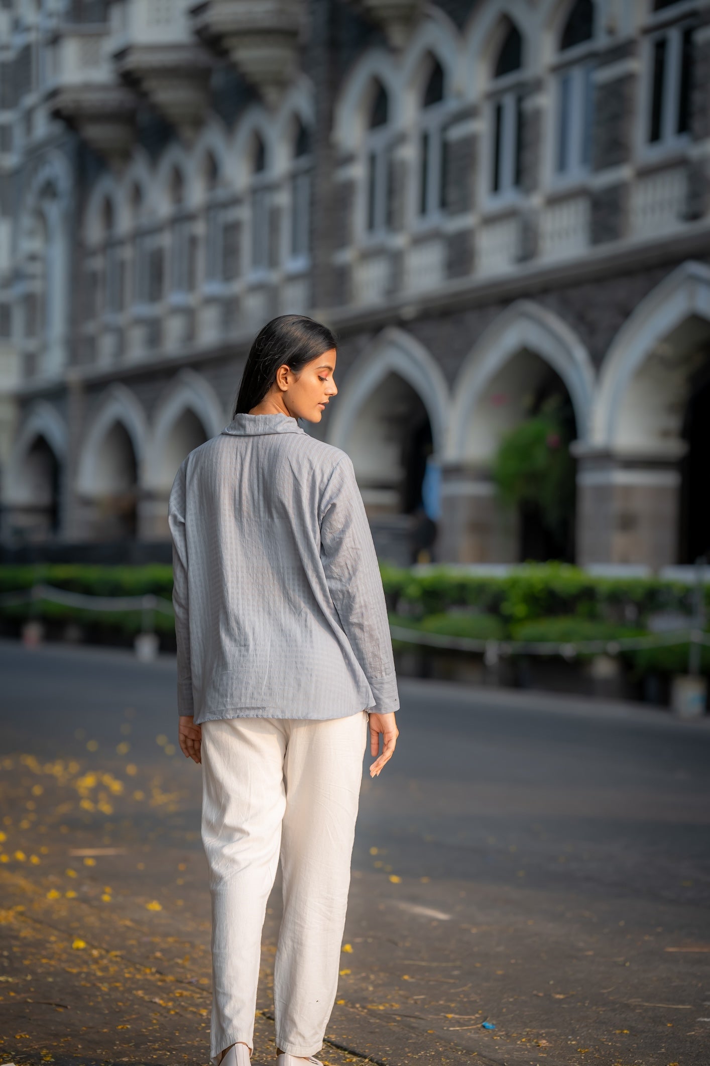 Grey Button-Down Handwoven Shirt at Kamakhyaa by Krushnachuda. This item is Chilika by Krushnachuda, Grey, Handloom Cotton, Loose Fit, Natural Dye, Organic, Outerwear, Self Design, Under $100, Womenswear