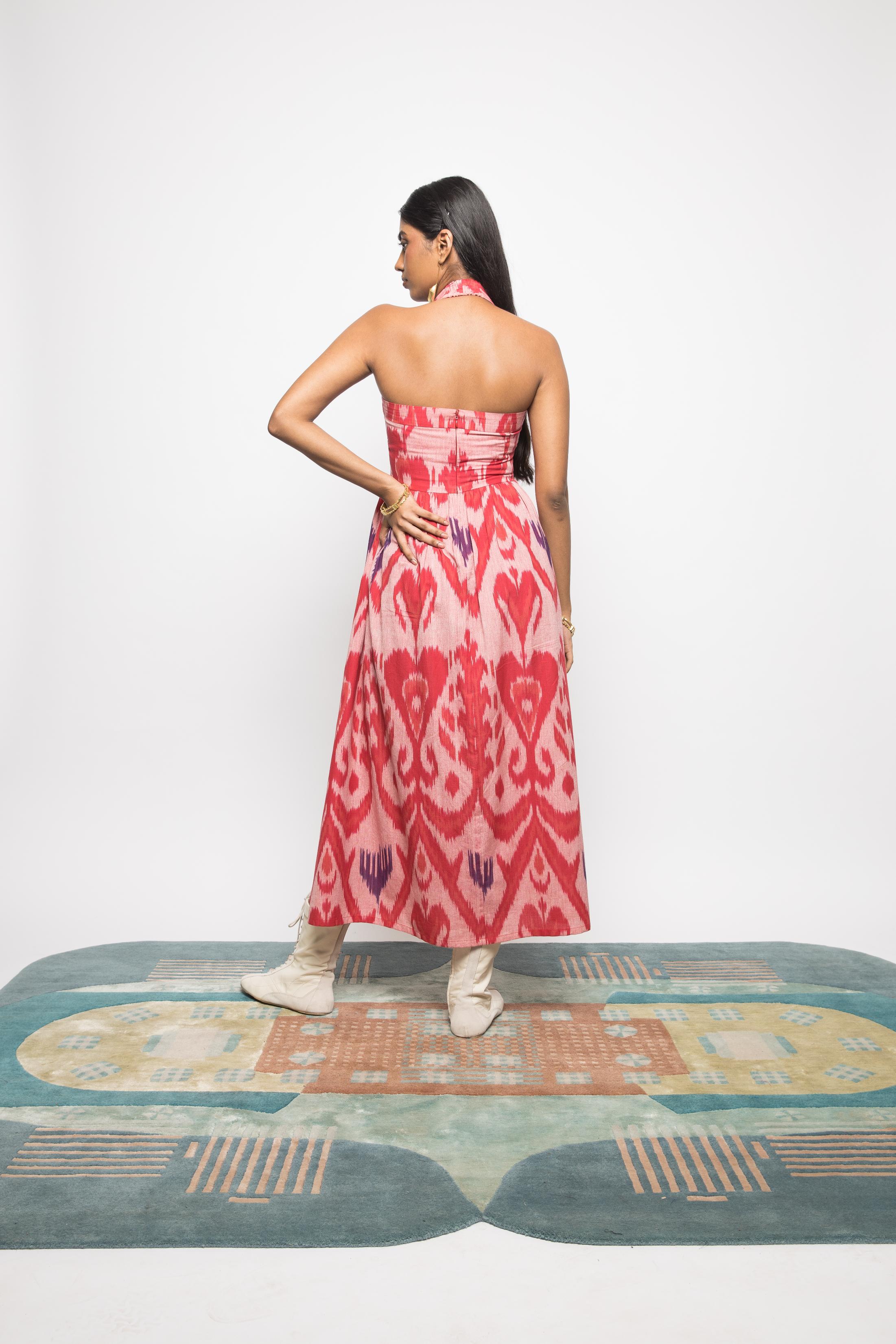 Hakuna Matata Dress at kamakhyaa.com by Anushé Pirani. This item is 100% Cotton, Baby Pink, Beach Wear, Blush Pink, Brunch Wear, Casual Wear, Console Collection List, Cotton, Fresh Ink by Anushe Pirani, Handwoven cotton, Ikat Prints, Light Pink, Pink, Regular Fit, Resort Wear, Vacation Wear, Womenswear