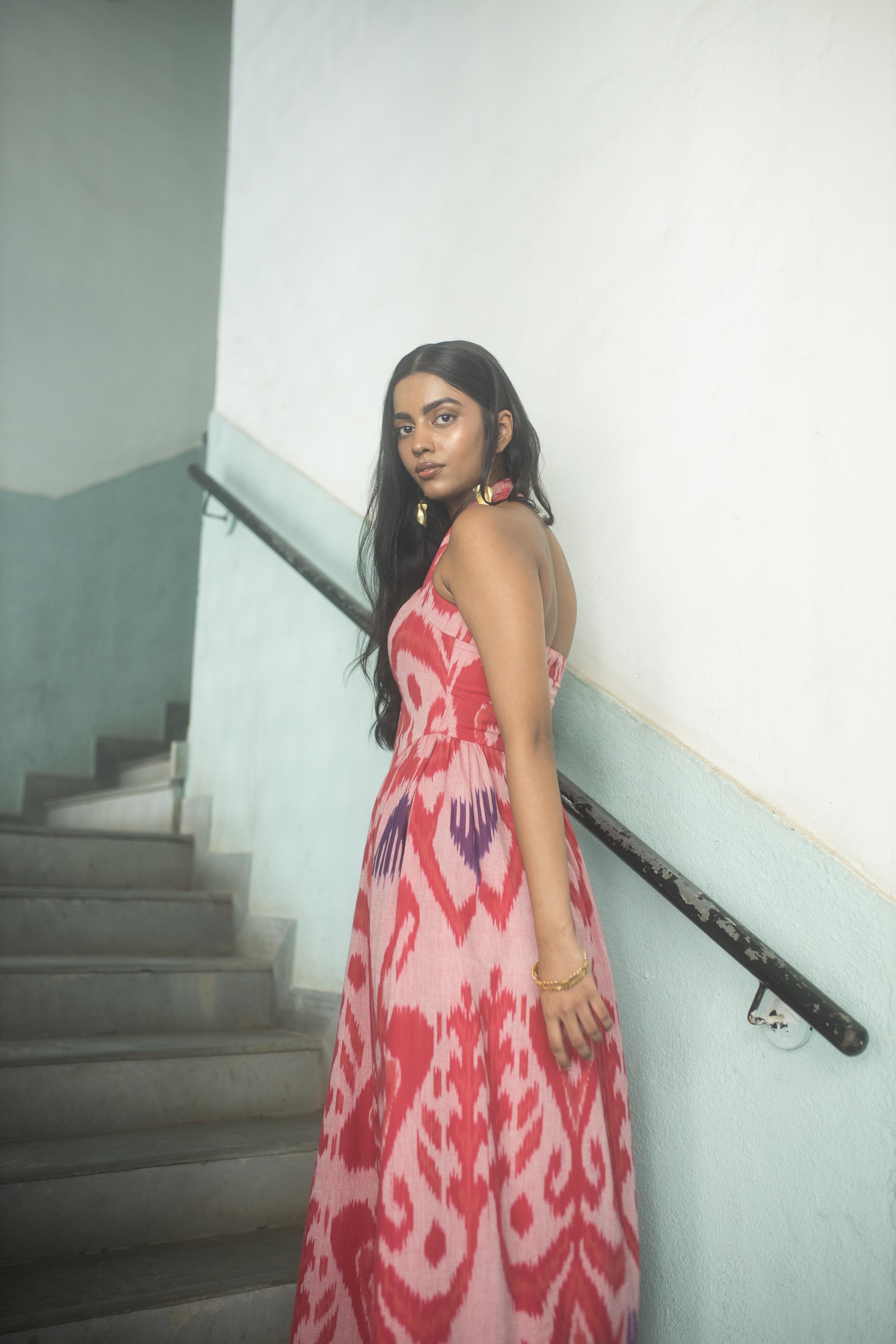 Hakuna Matata Dress at kamakhyaa.com by Anushé Pirani. This item is 100% Cotton, Baby Pink, Beach Wear, Blush Pink, Brunch Wear, Casual Wear, Console Collection List, Cotton, Fresh Ink by Anushe Pirani, Handwoven cotton, Ikat Prints, Light Pink, Pink, Regular Fit, Resort Wear, Vacation Wear, Womenswear