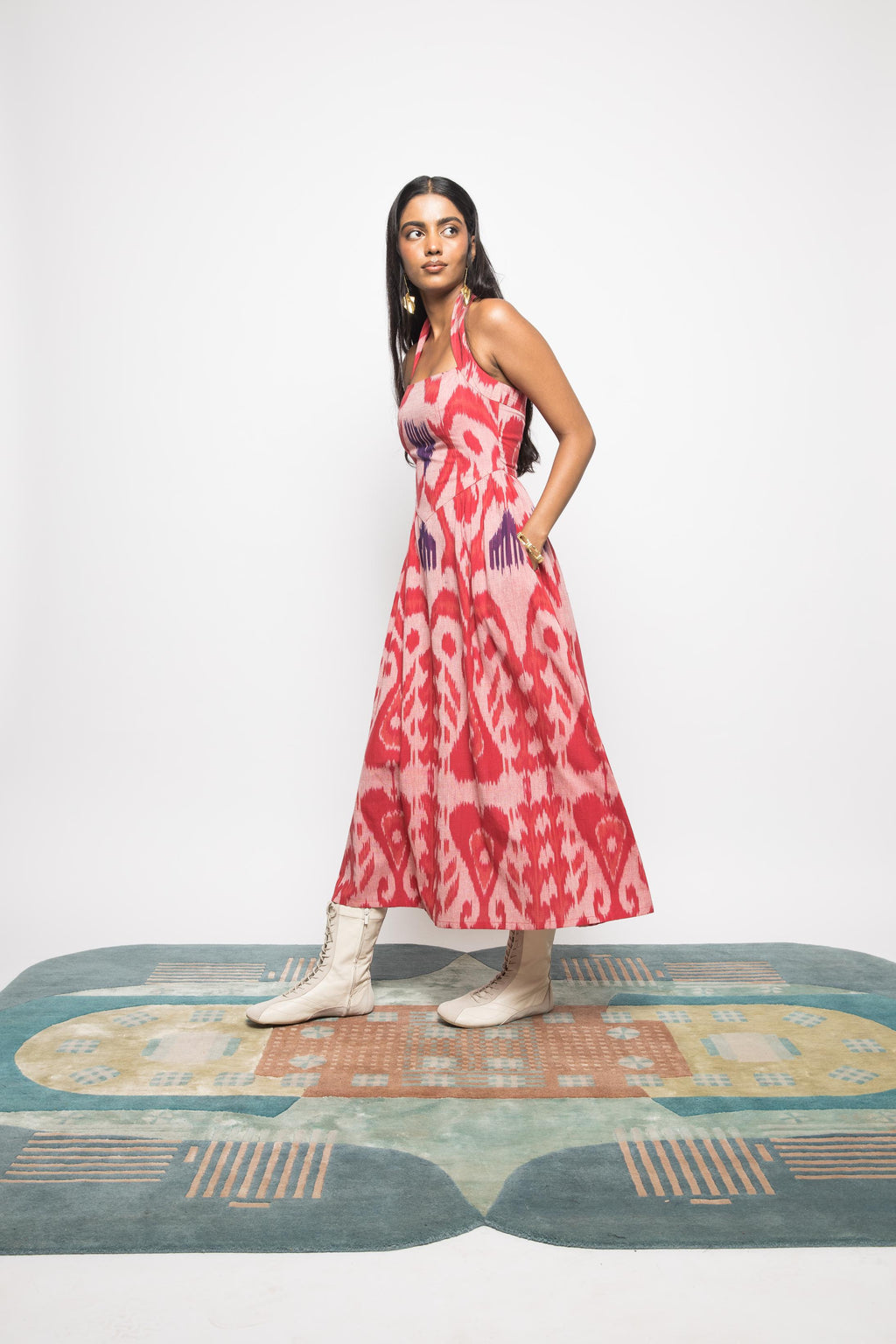 Hakuna Matata Dress at kamakhyaa.com by Anushé Pirani. This item is 100% Cotton, Baby Pink, Beach Wear, Blush Pink, Brunch Wear, Casual Wear, Console Collection List, Cotton, Fresh Ink by Anushe Pirani, Handwoven cotton, Ikat Prints, Light Pink, Pink, Regular Fit, Resort Wear, Vacation Wear, Womenswear