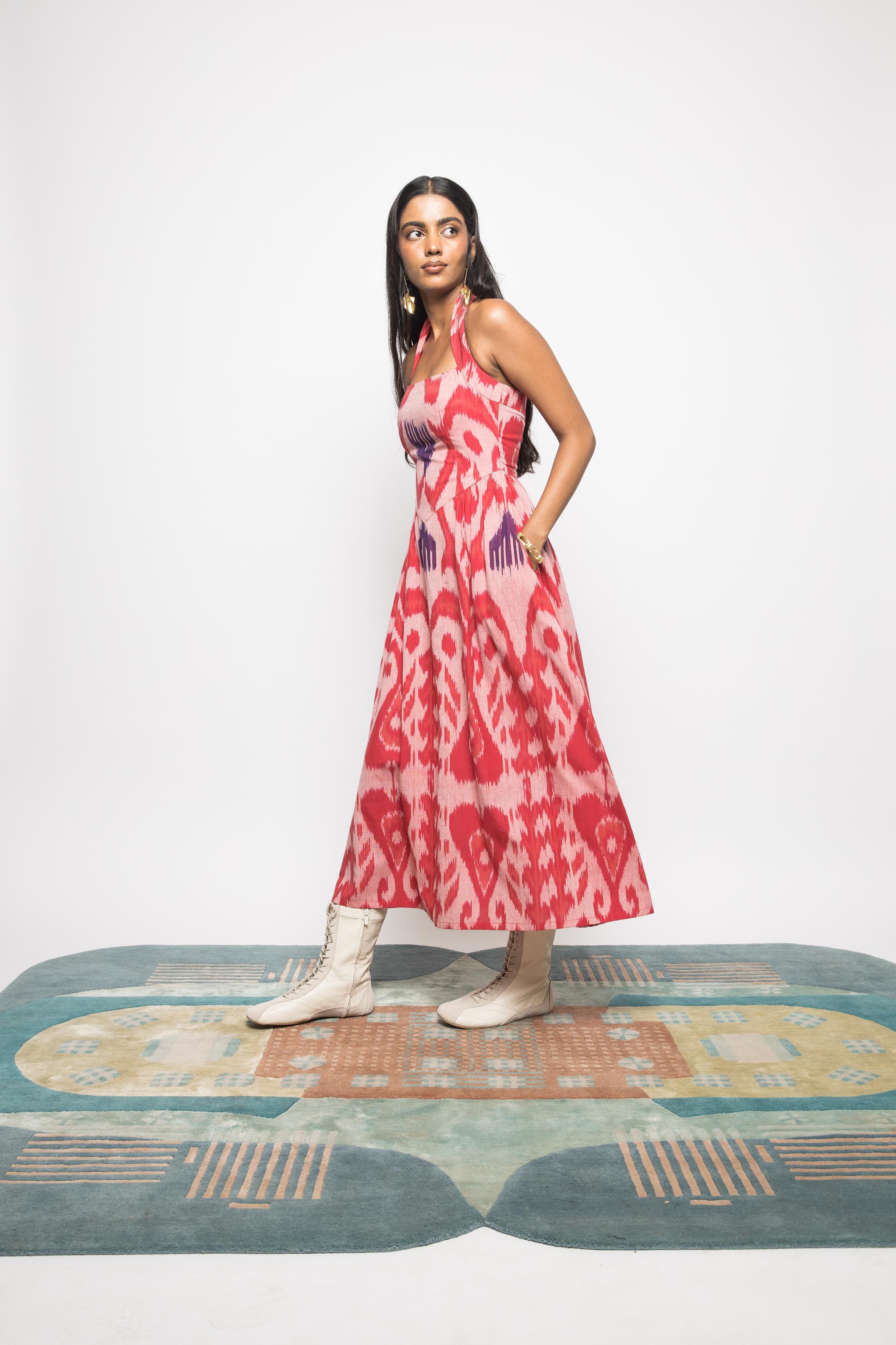 Hakuna Matata Dress at kamakhyaa.com by Anushé Pirani. This item is 100% Cotton, Baby Pink, Beach Wear, Blush Pink, Brunch Wear, Casual Wear, Console Collection List, Cotton, Fresh Ink by Anushe Pirani, Handwoven cotton, Ikat Prints, Light Pink, Pink, Regular Fit, Resort Wear, Vacation Wear, Womenswear