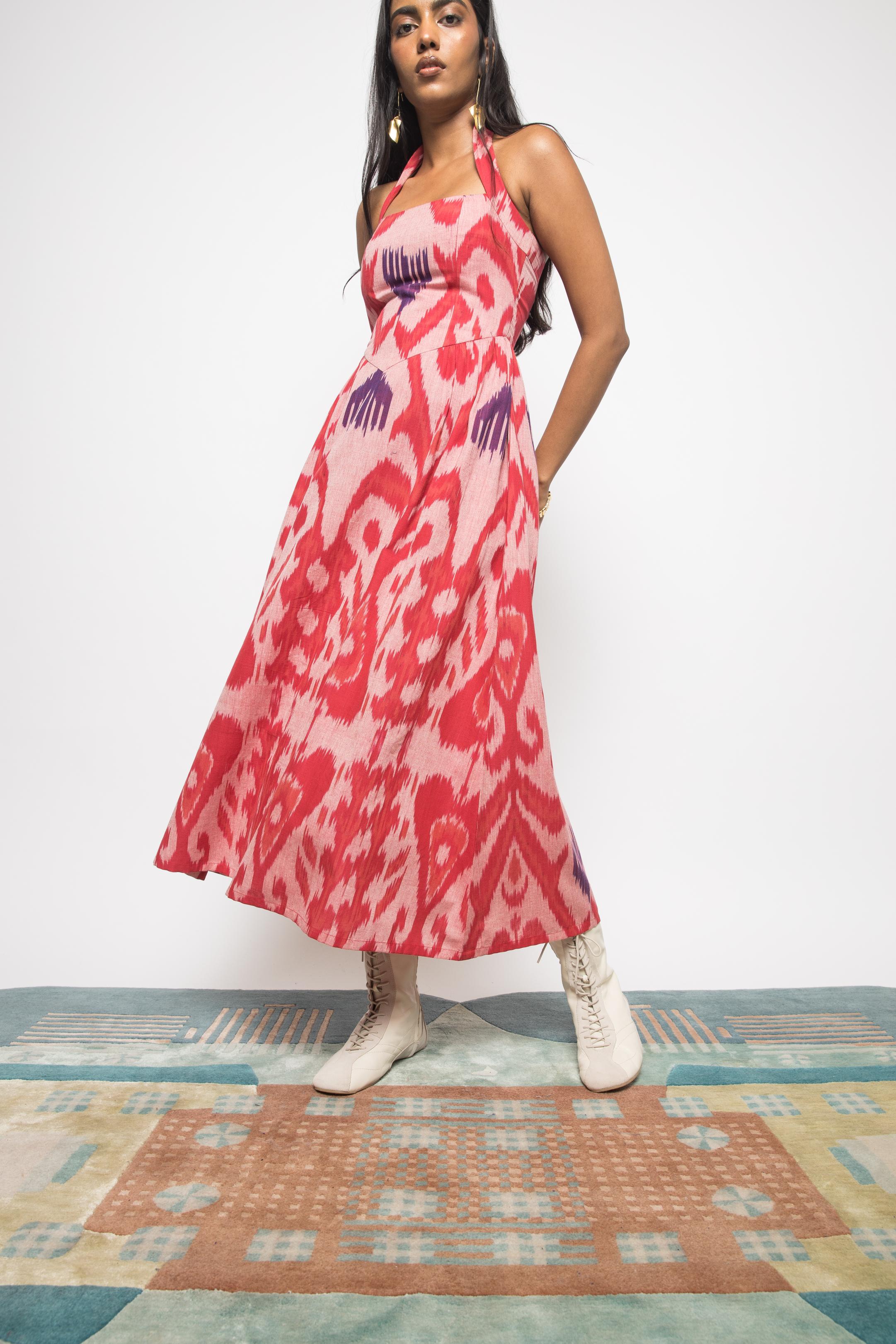 Hakuna Matata Dress at kamakhyaa.com by Anushé Pirani. This item is 100% Cotton, Baby Pink, Beach Wear, Blush Pink, Brunch Wear, Casual Wear, Console Collection List, Cotton, Fresh Ink by Anushe Pirani, Handwoven cotton, Ikat Prints, Light Pink, Pink, Regular Fit, Resort Wear, Vacation Wear, Womenswear