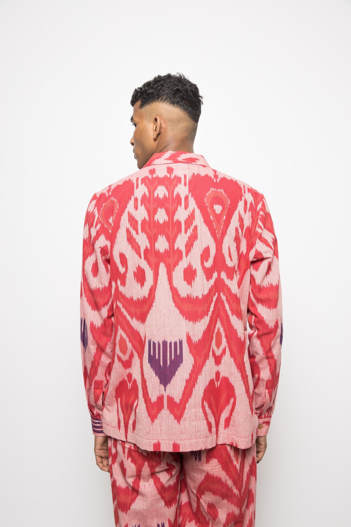 Hakuna Matata Shirt at kamakhyaa.com by Anushé Pirani. This item is 100% Cotton, Beach Wear, Brunch Wear, Casual Wear, Console Collection List, Cotton, Fresh Ink by Anushe Pirani, Handwoven cotton, Ikat Prints, Light Pink, Menswear, Pink, Regular Fit, Resort Wear, Review September 2025, Vacation Wear