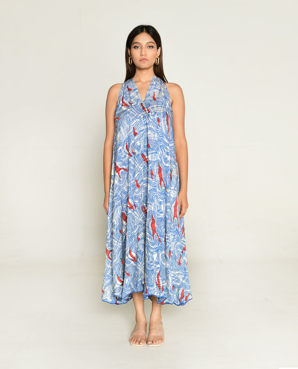 Halter Neck Dress at Kamakhyaa by Rias Jaipur. This item is Abstract Prints, Bhram by Rias Jaipur, Casual Wear, Cotton bemberg, Halter Neck Dresses, Multicolor, Organic, Regular Fit