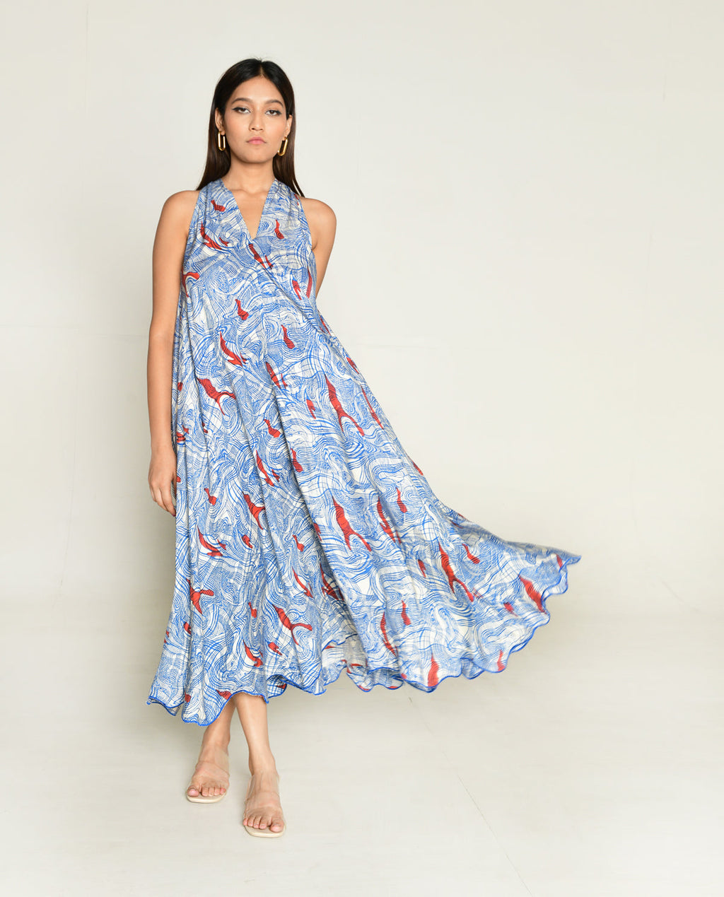 Halter Neck Dress at Kamakhyaa by Rias Jaipur. This item is Abstract Prints, Bhram by Rias Jaipur, Casual Wear, Cotton bemberg, Halter Neck Dresses, Multicolor, Organic, Regular Fit