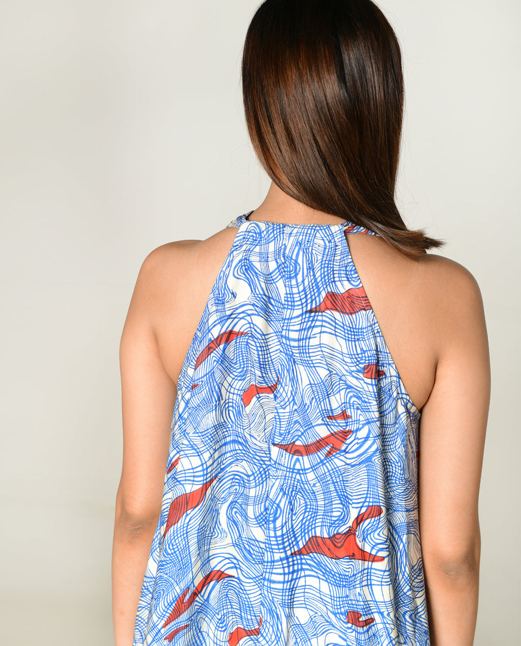 Halter Neck Dress at Kamakhyaa by Rias Jaipur. This item is Abstract Prints, Bhram by Rias Jaipur, Casual Wear, Cotton bemberg, Halter Neck Dresses, Multicolor, Organic, Regular Fit