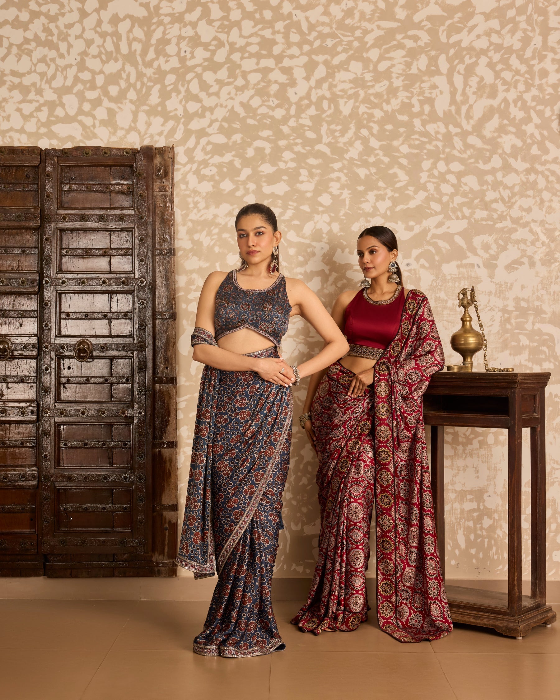 Halter neck blouse with saree at Kamakhyaa by Akashi Clothing. This item is Ajrakh by Akashi Clothing, Under $150
