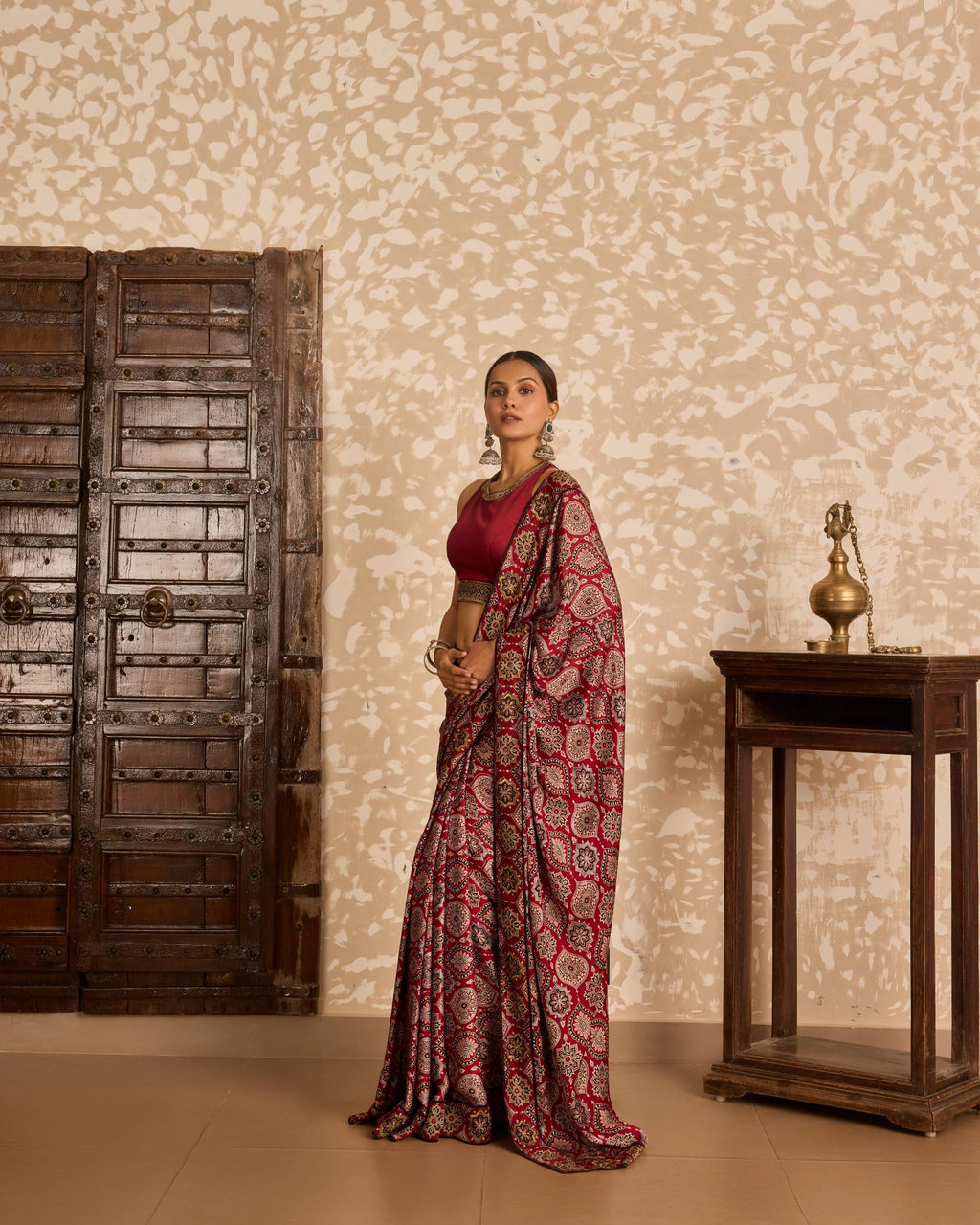 Halter neck blouse with saree at Kamakhyaa by Akashi Clothing. This item is Ajrakh by Akashi Clothing, Under $150