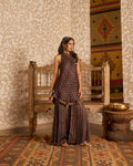 Halter neck tunic with sharara pants at Kamakhyaa by Akashi Clothing. This item is Ajrakh by Akashi Clothing, Under $150