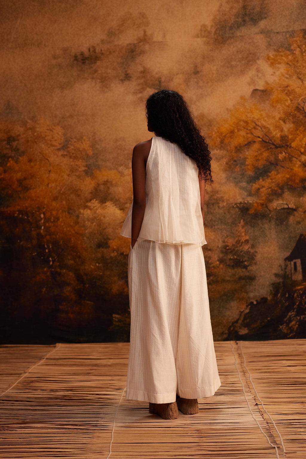 Hana Organza Halter Top at Kamakhyaa by Ahmev. This item is Embroidered, Ivory, Maximum Minimum by Ahmev, Relaxed Fit, Silk Organza, Top, Womenswear