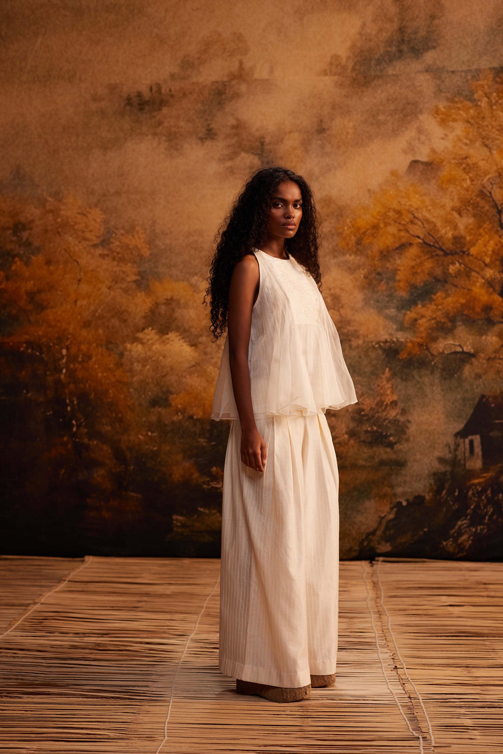 Hana Organza Halter Top at Kamakhyaa by Ahmev. This item is Embroidered, Ivory, Maximum Minimum by Ahmev, Relaxed Fit, Silk Organza, Top, Womenswear