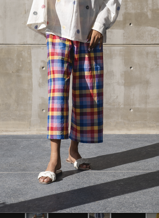 Handwoven Cotton Checks Pants at Kamakhyaa by Araayeh. This item is Artisan Made, Checks, Handwoven Cotton, Multicolor, Pants, Relaxed Fit, Work Wear