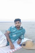 Hawaii Button-Down at Kamakhyaa by anushé pirani. This item is Blue, Cotton, Green, Men Shirts, Menswear, Moana, Recycled Cotton, Resort Wear, Shibori Dyes, Under $150