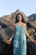 Hawaii Halter Neck dress at Kamakhyaa by anushé pirani. This item is Blue, Cotton, Dresses, Green, Moana, Recycled Cotton, Regular Fit, Resort Wear, Shibori Dyes, Under $200, Womenswear