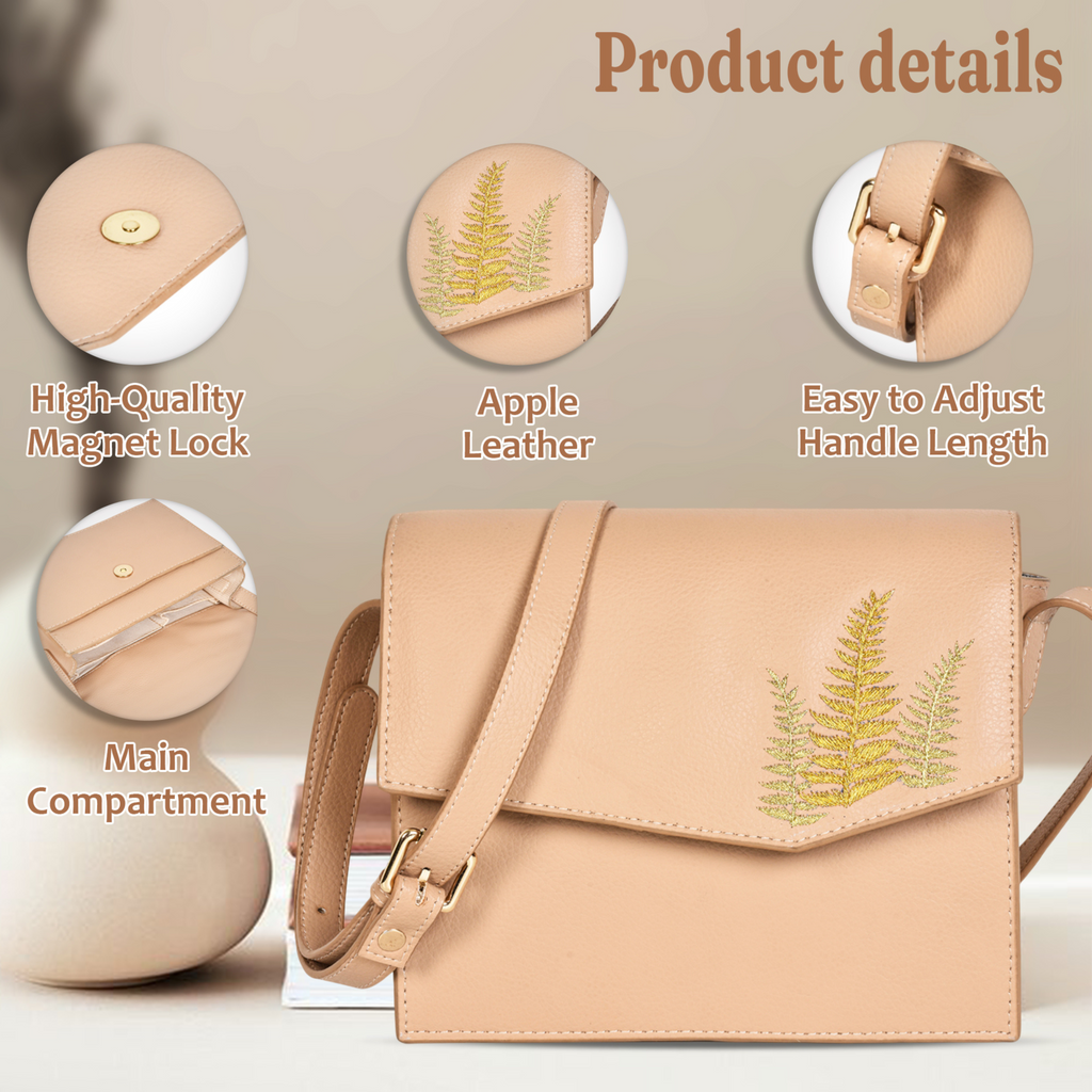 Hera Satchel Bag at Kamakhyaa by Green Hermitage. This item is A Walk in the Forest by Green Hermitage, Apple Leather, Embroidered, Embroidered Bags, Under $50