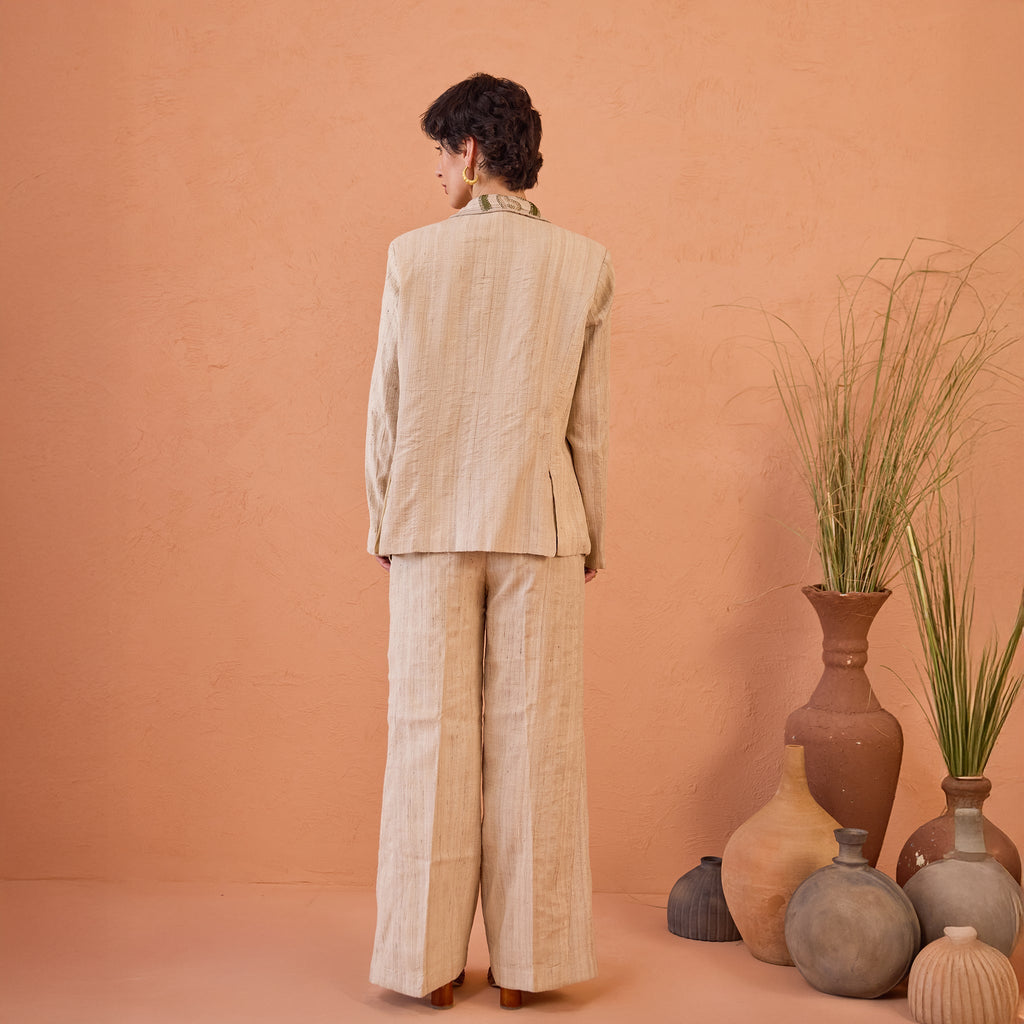 Heritage Hue at Kamakhyaa by The Loom Art. This item is Artisan made, Beige, Co-ord sets, Eco friendly, Eri Silk, Fluer De Code by The Loom Art, Hand embroidered, Handwoven, Kantha work