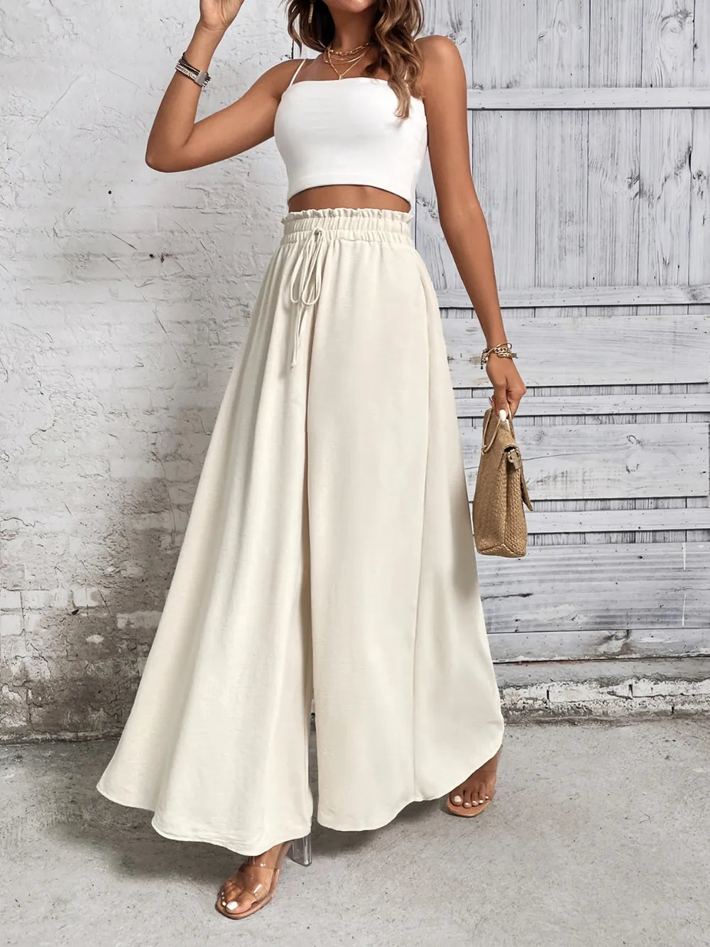 Honey Tied High Waist Wide Leg Pants at kamakhyaa.com by Trendsi. This item is Honey, Ship From Overseas, Under $100