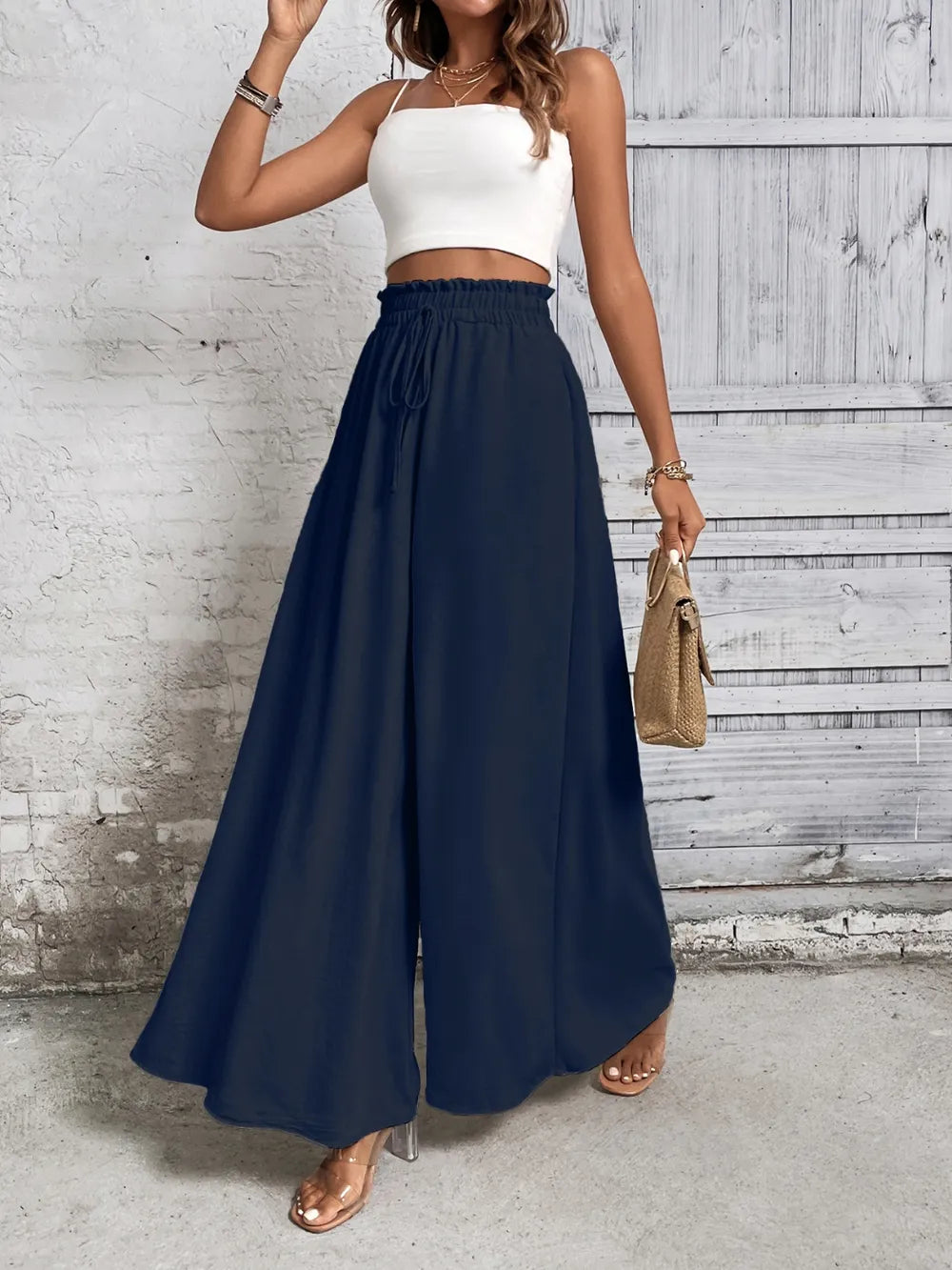 Honey Tied High Waist Wide Leg Pants at kamakhyaa.com by Trendsi. This item is Honey, Ship From Overseas, Under $100