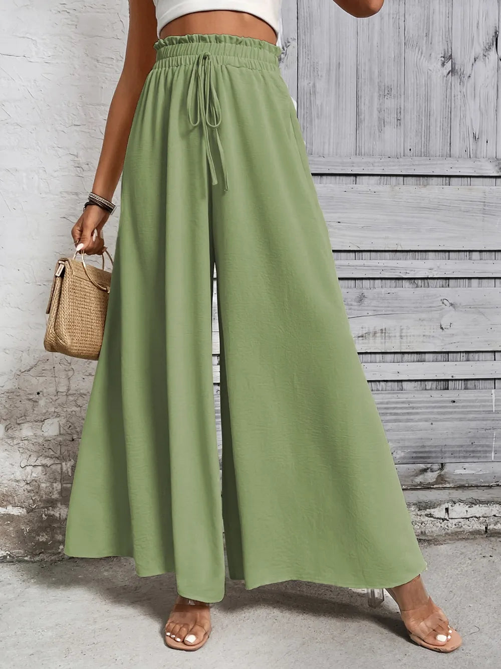 Honey Tied High Waist Wide Leg Pants at kamakhyaa.com by Trendsi. This item is Honey, Ship From Overseas, Under $100