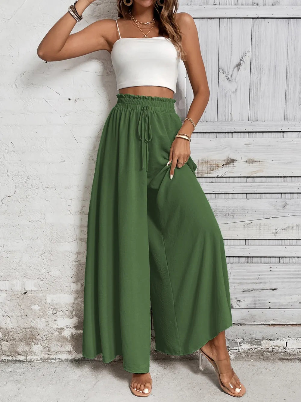 Honey Tied High Waist Wide Leg Pants at kamakhyaa.com by Trendsi. This item is Honey, Ship From Overseas, Under $100