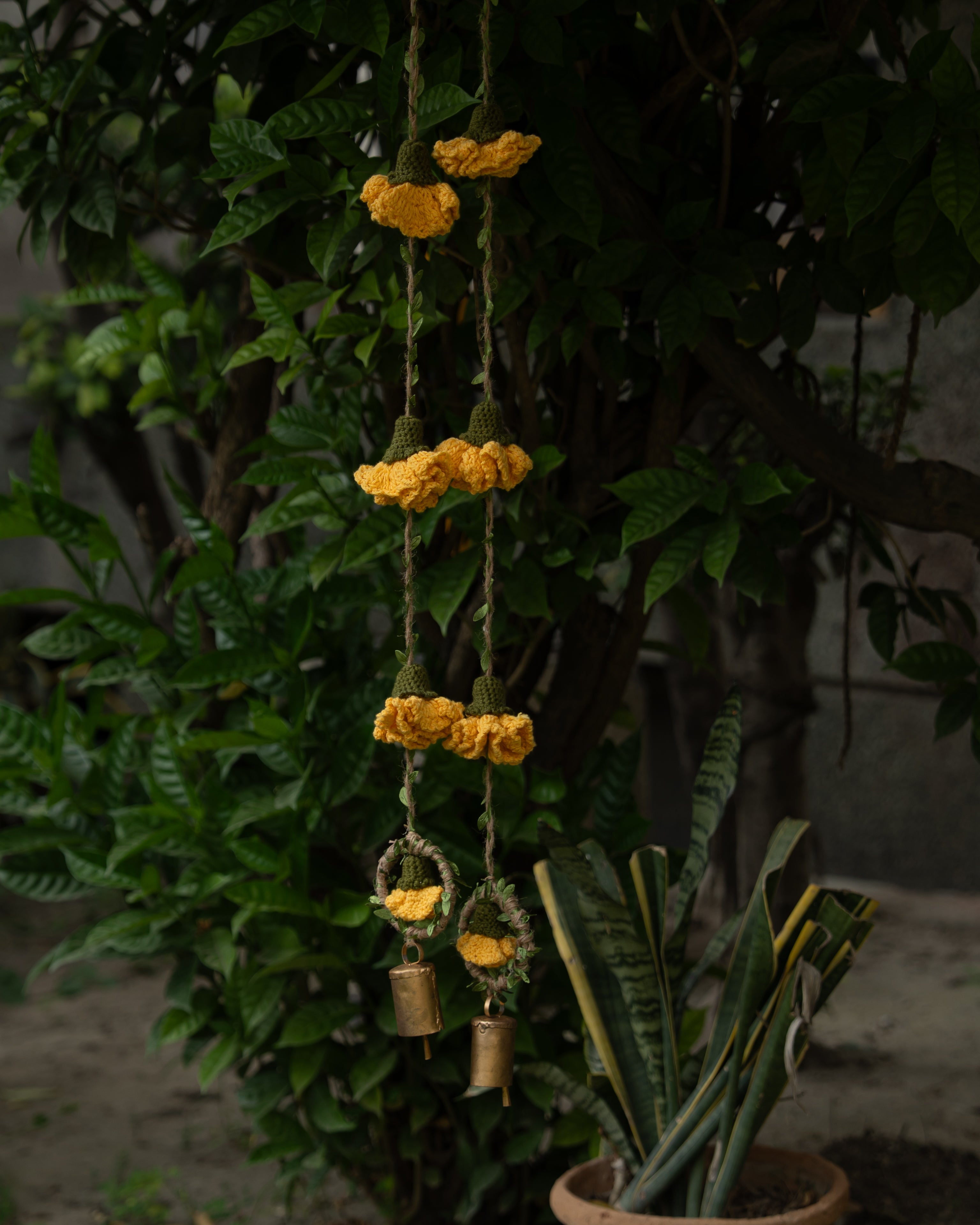 Yellow Marigold Hangings Set of 2 by Ikriit'm with Decor at Kamakhyaa for sustainable fashion