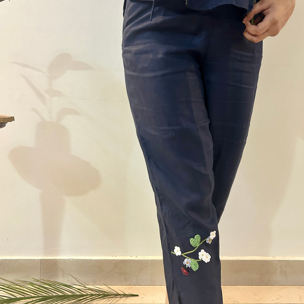 Indigo Bloom Linen Set of Dress & Trouser at Kamakhyaa by Ikriit'm. This item is Bloom by Ikriit'm, Blue, Casual Wear, Crochet, Crochet Apparel, Linen, Relaxed Fit, Under $150, Womenswear